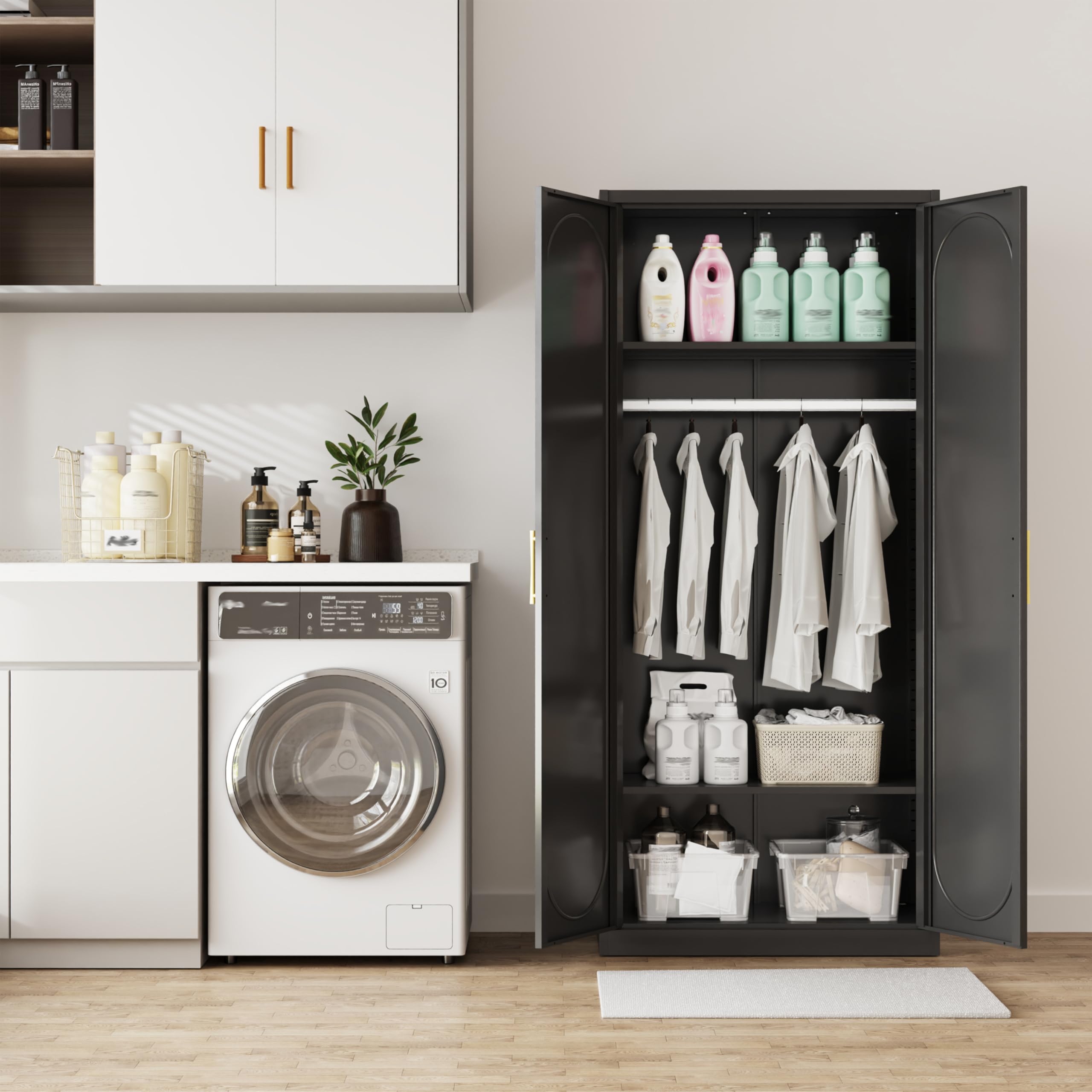 Armoire Wardrobe Closet with Hanging Rod, 71" Tall Metal Clothing Storage Cabinet
