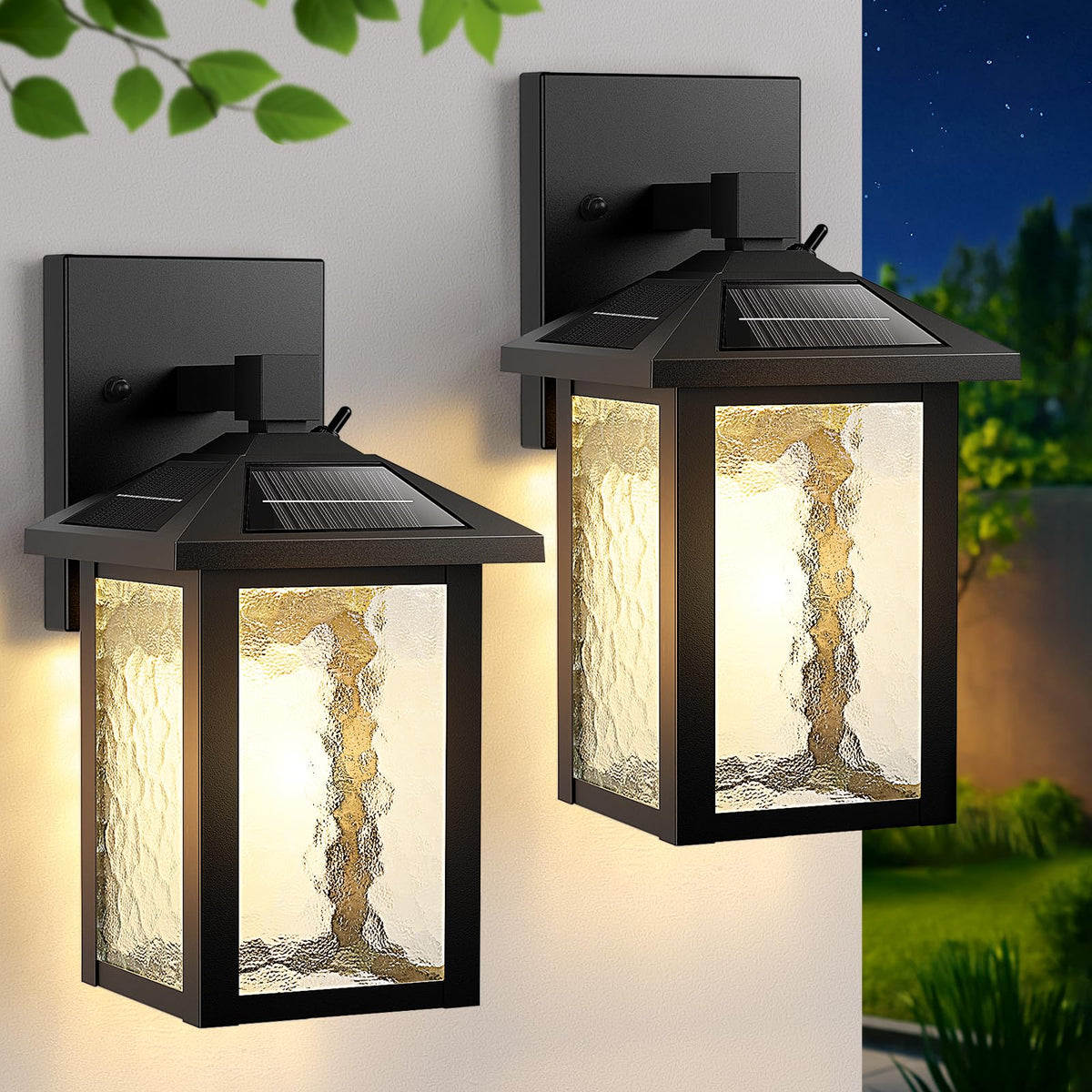 Solar Outdoor Wall Sconce Light – Dusk to Dawn LED, 2-Pack