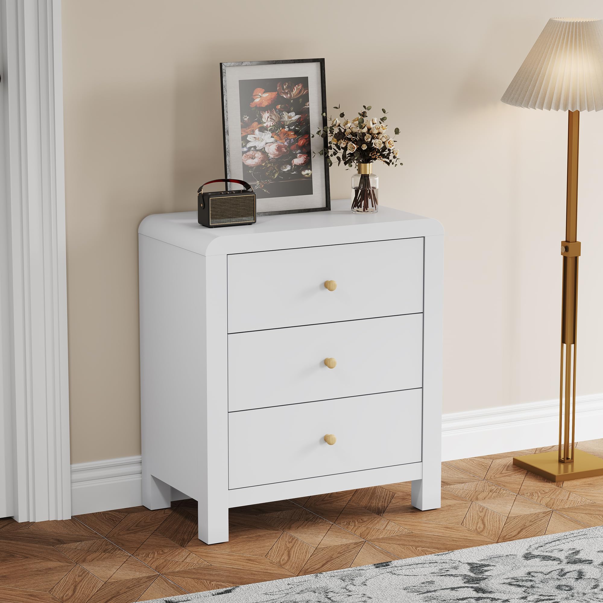 3 Drawer Dresser, Modern Chest of Drawers with Rounded Table Corners
