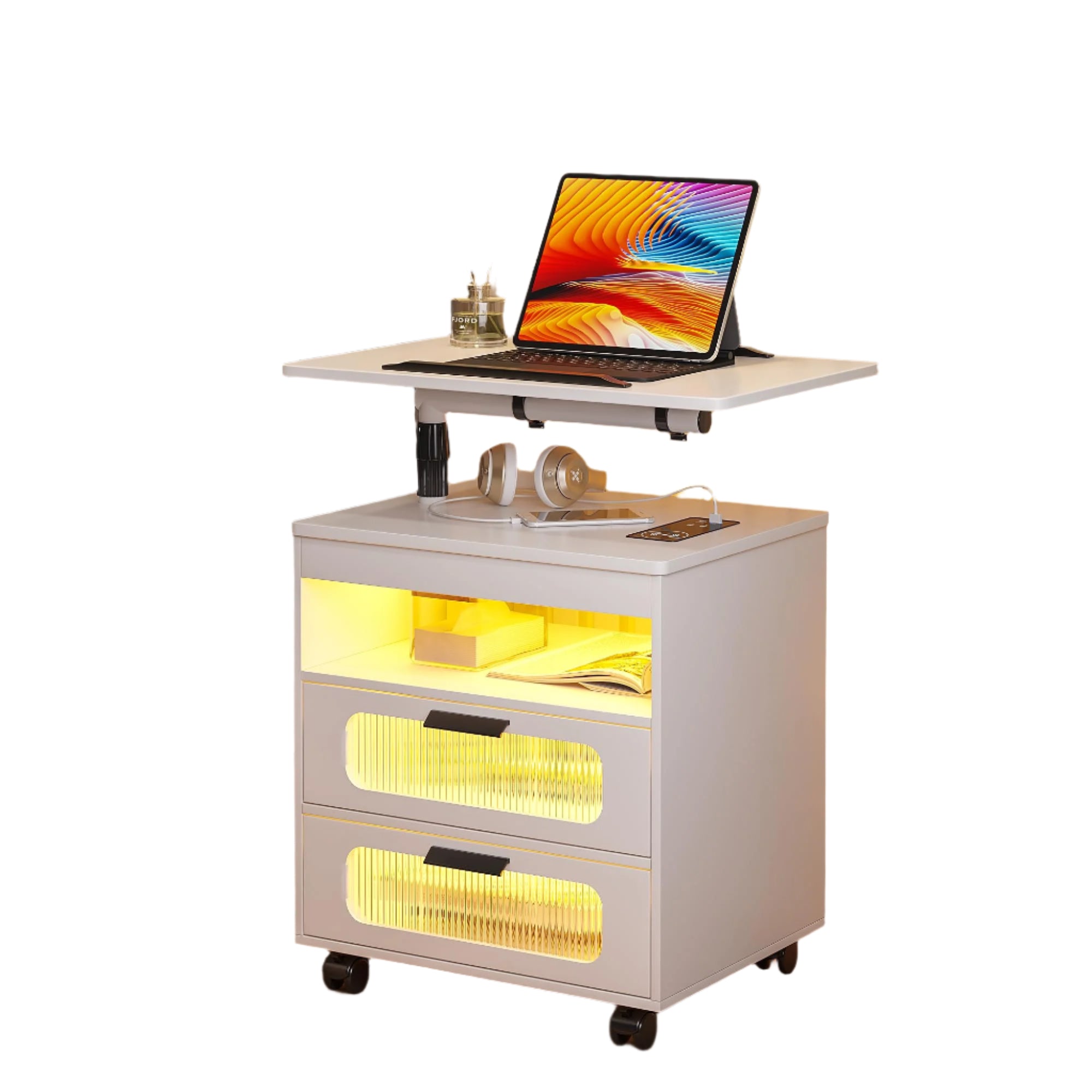 LED Night Stand Set 2 with Charging Station, Smart Nightstand wiht Human Body Lights