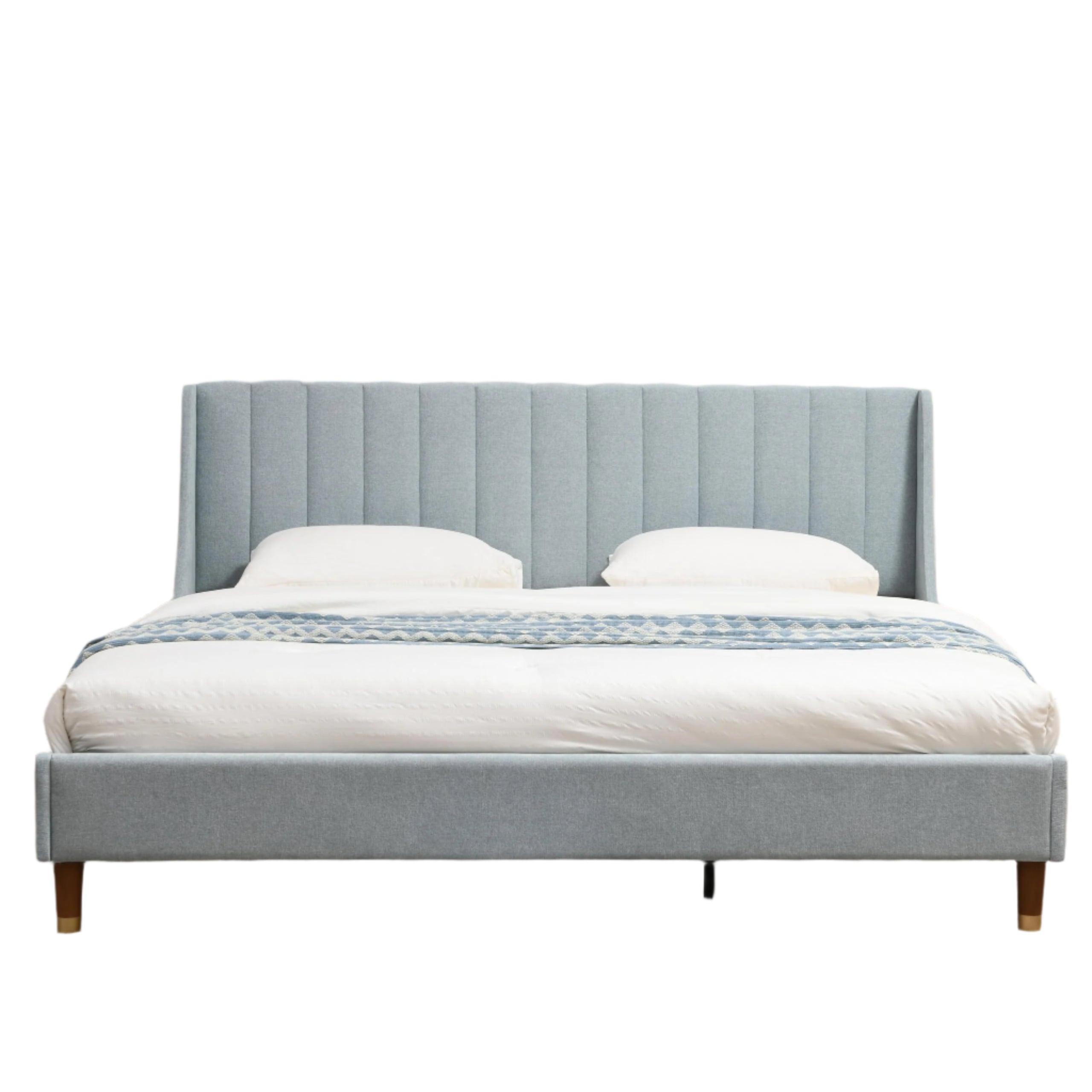 King Size Bed Frame with Linen Fabric Twin Wingback Headboard
