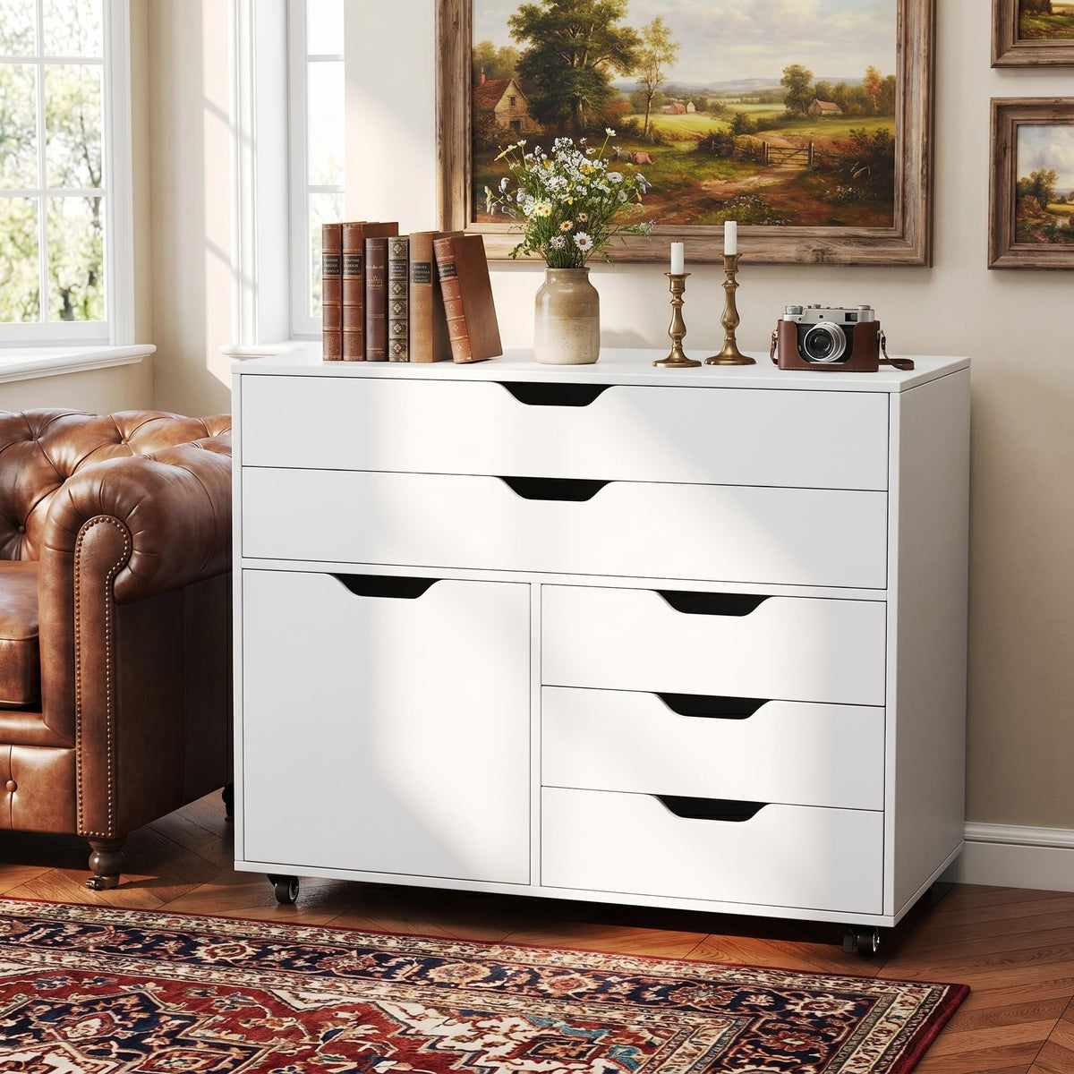 5-Drawer Rolling Storage Cabinet with Side Door