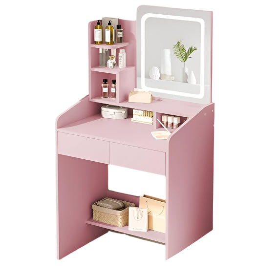 Small Vanity Desk Set with Square Mirror and Light- Vanity Desk with Drawer