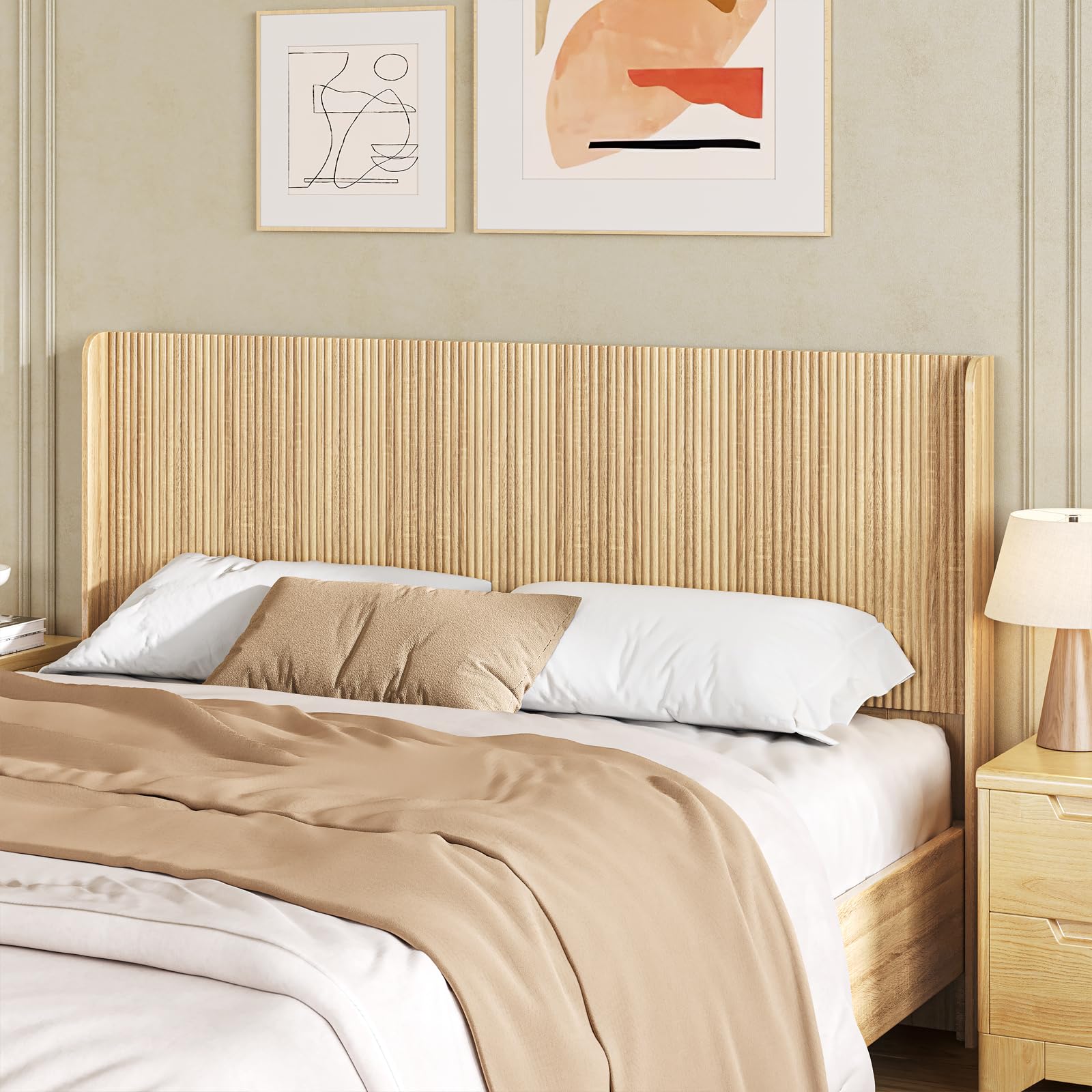 63.9" Wood Headboard Queen Size, Fluted Queen Headboard Only,Wall Mount Wood