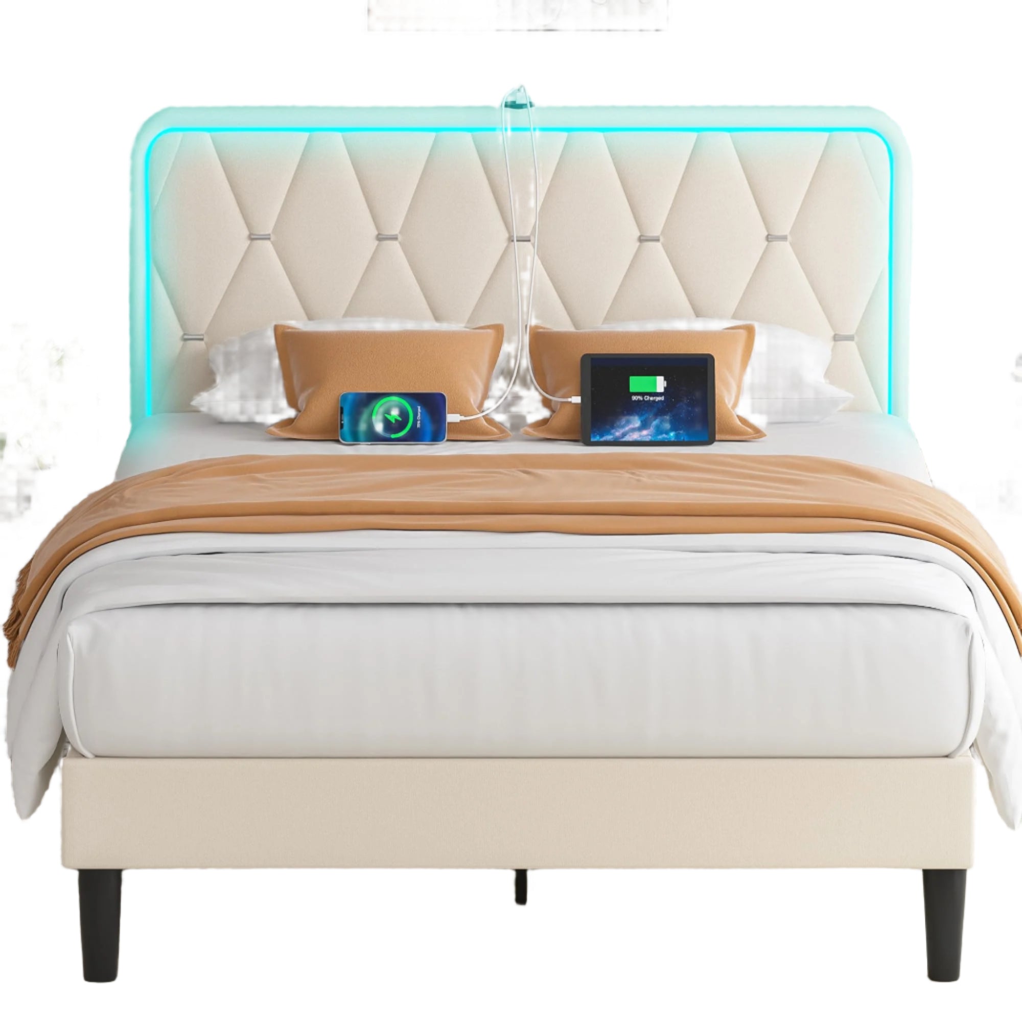 Upholstered Full Bed Frame with Headboard Adjustable