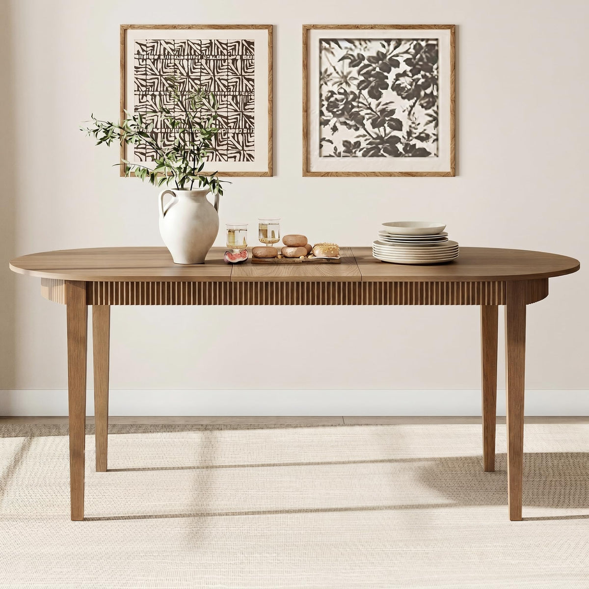 72.8" Oval Dining Table for 4–8, Fluted Detail, Engineered Wood