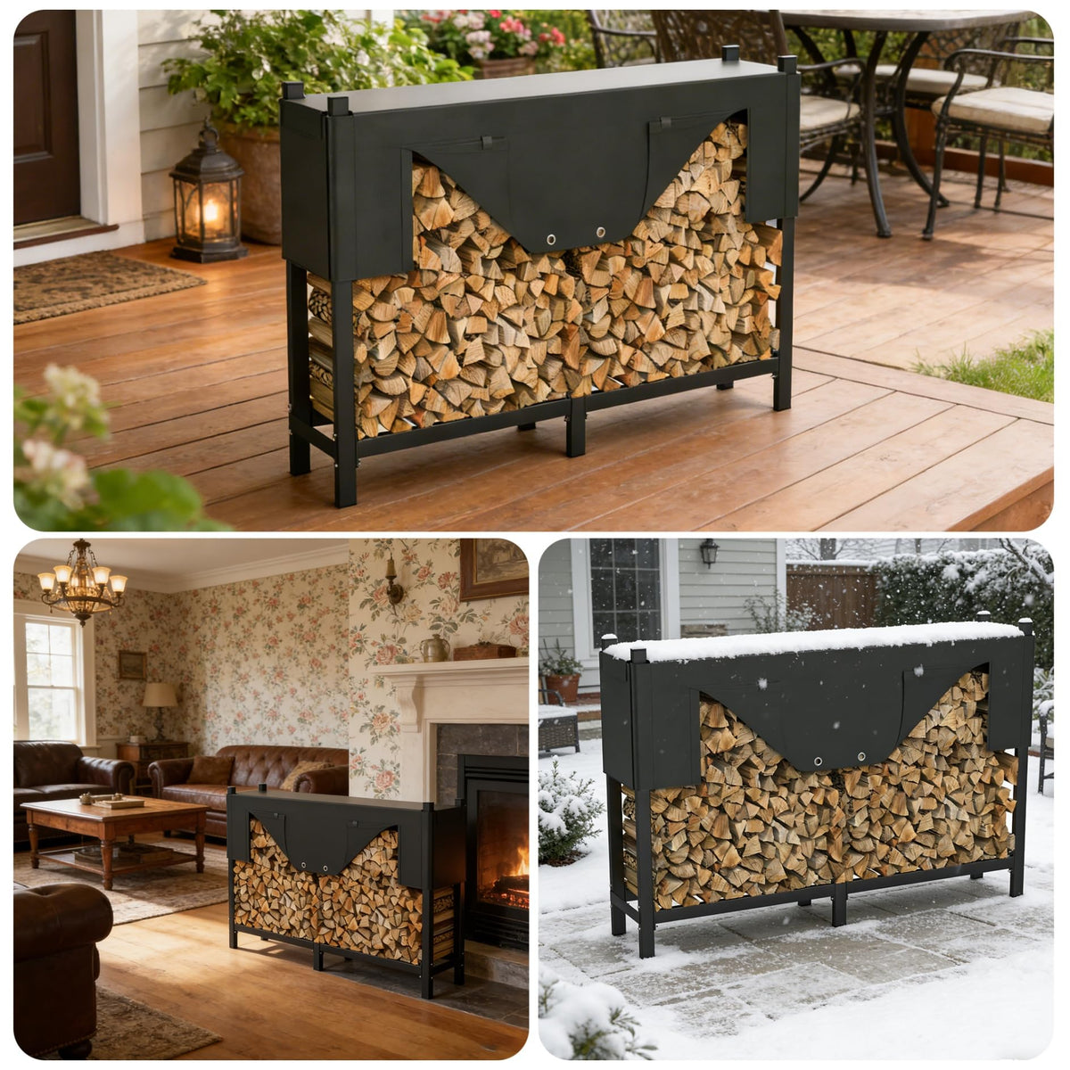 Outdoor & Indoor Firewood Rack with Cover & Carry Bag