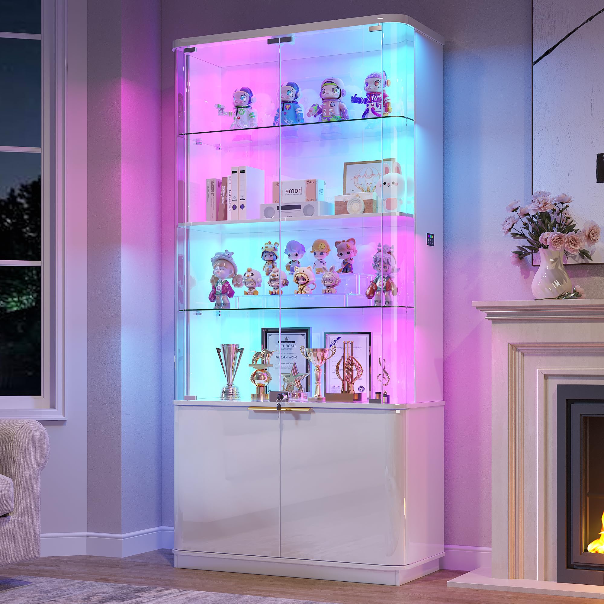 6-Tier Locking Glass Display Cabinet with RGB Lighting