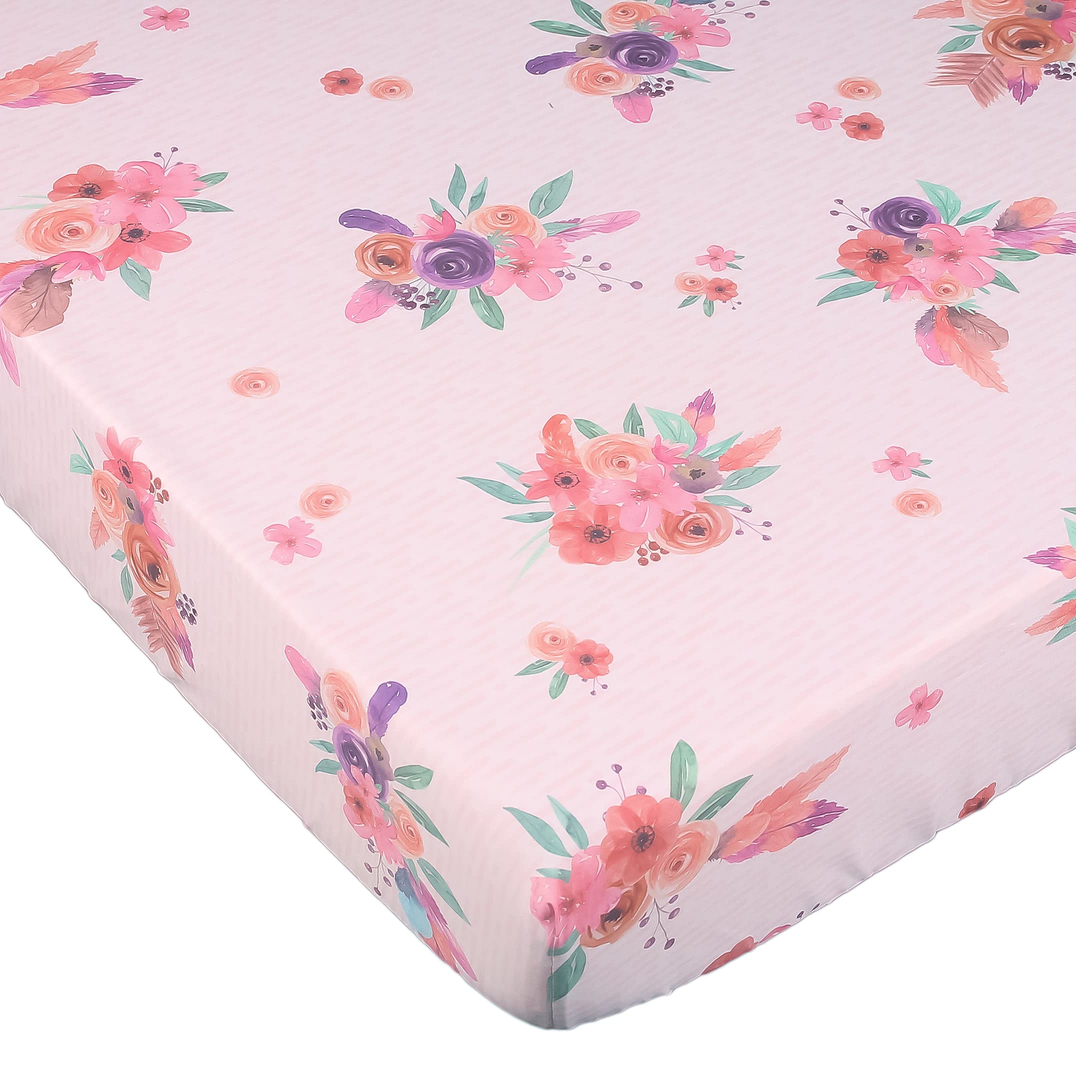 Baby Crib Bedding Set for Girls, Watercolor Boho Floral