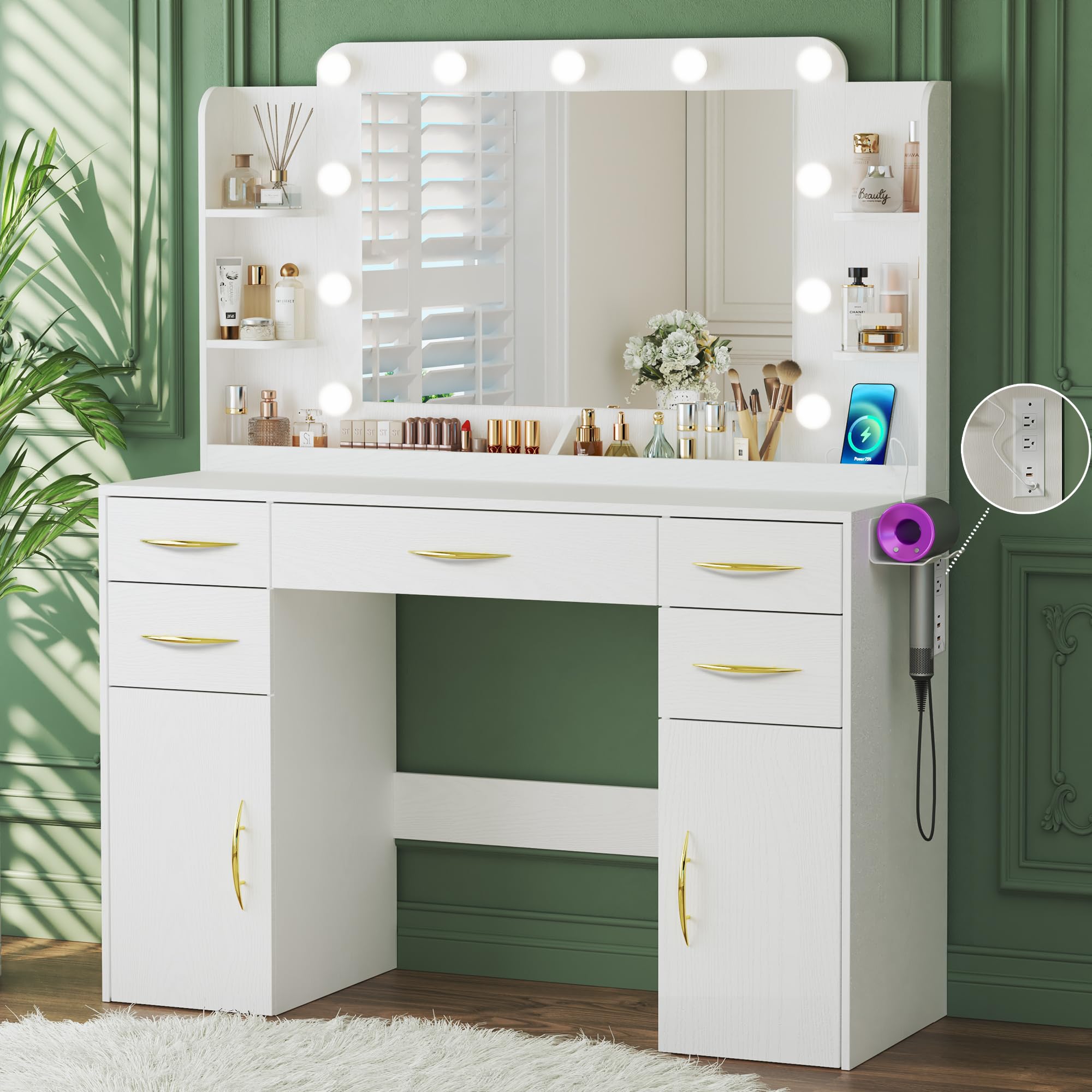 45.5" Vanity Desk with Mirror and Lights, Makeup Vanity with Lights 3 Models