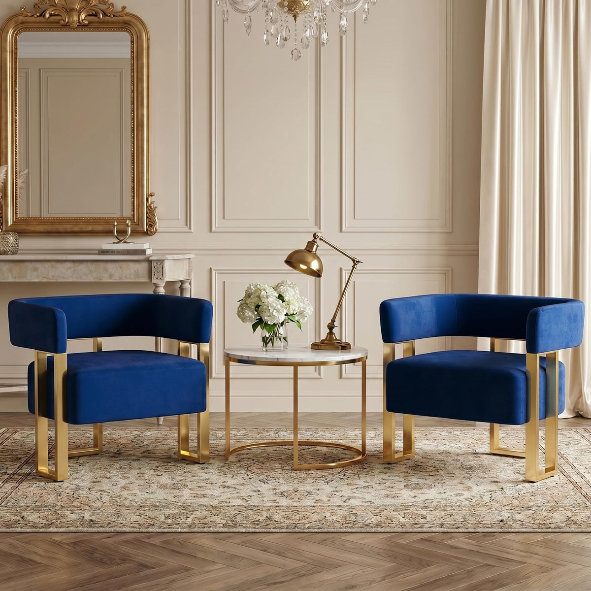 Velvet Barrel Accent Chairs, Set of 2
