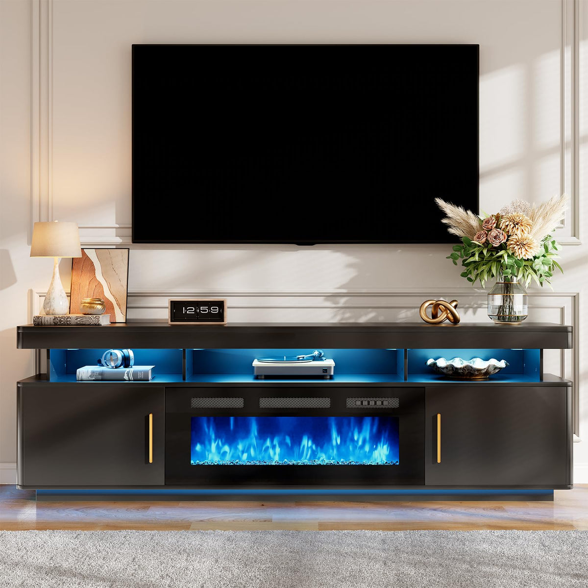 70" Fireplace TV Stand with 36" Crystal Electric Fireplace & RGB Lights