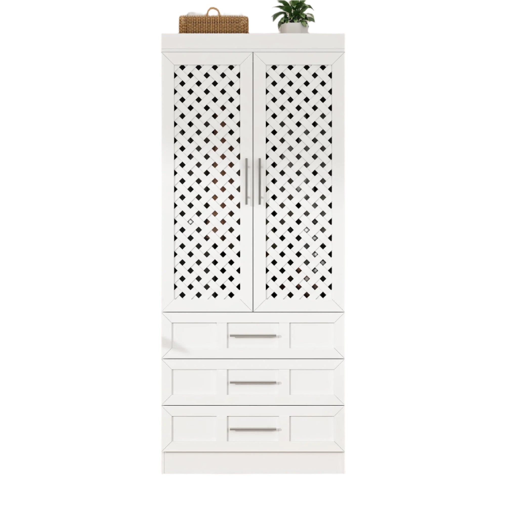 Wardrobe Closet with 2 Woven Doors 75.6" Large Armoire