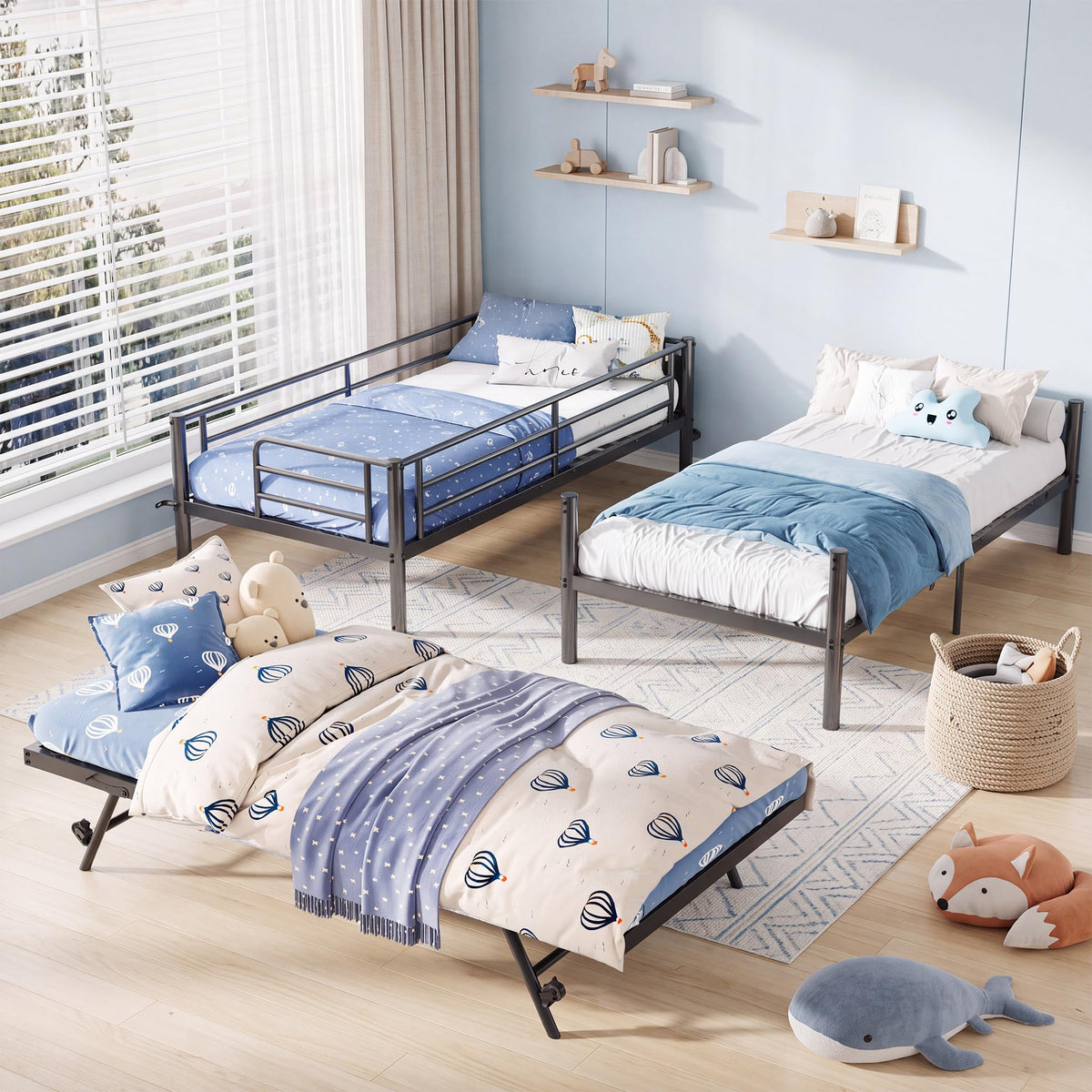 Twin Over Twin Metal Bunk Bed with Trundle | Triple Bunk