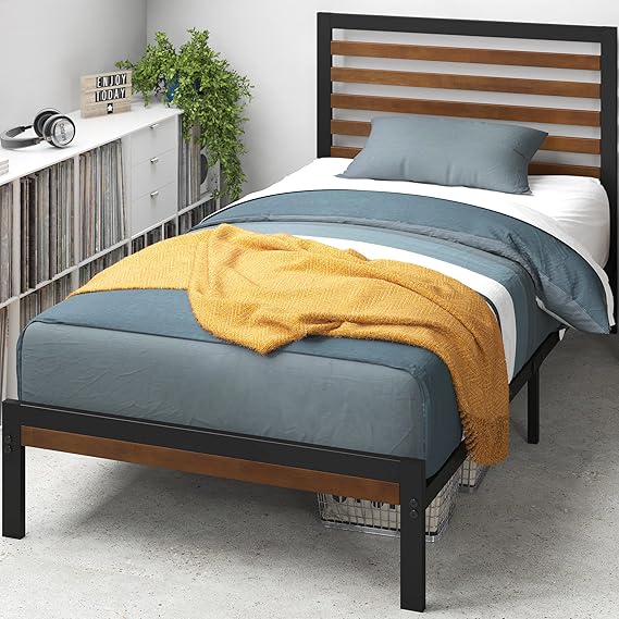 Kai Bamboo and Metal Platform Bed Frame with Headboard, No Box Spring Needed