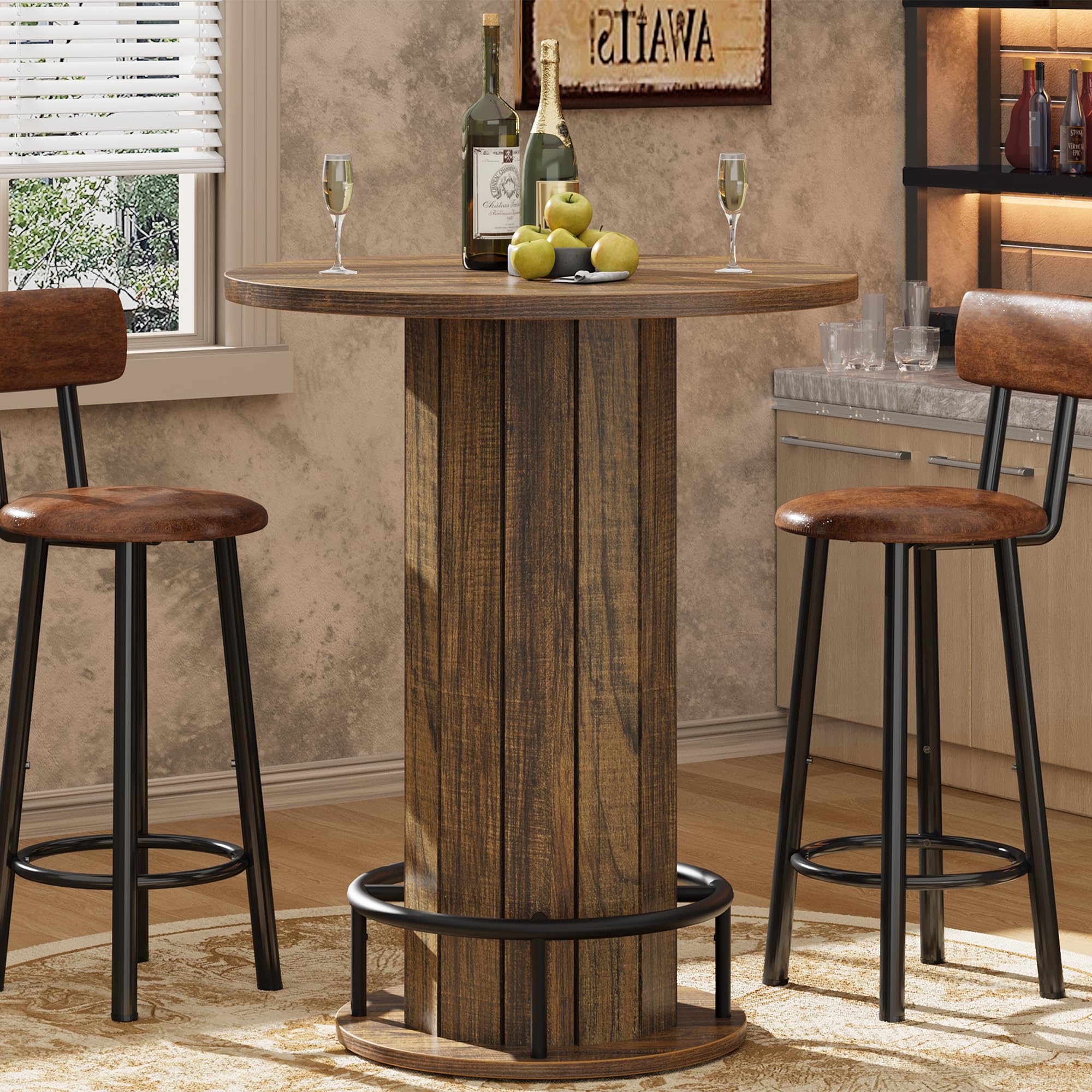 Round Bar Table with Metal Ring Footrest
