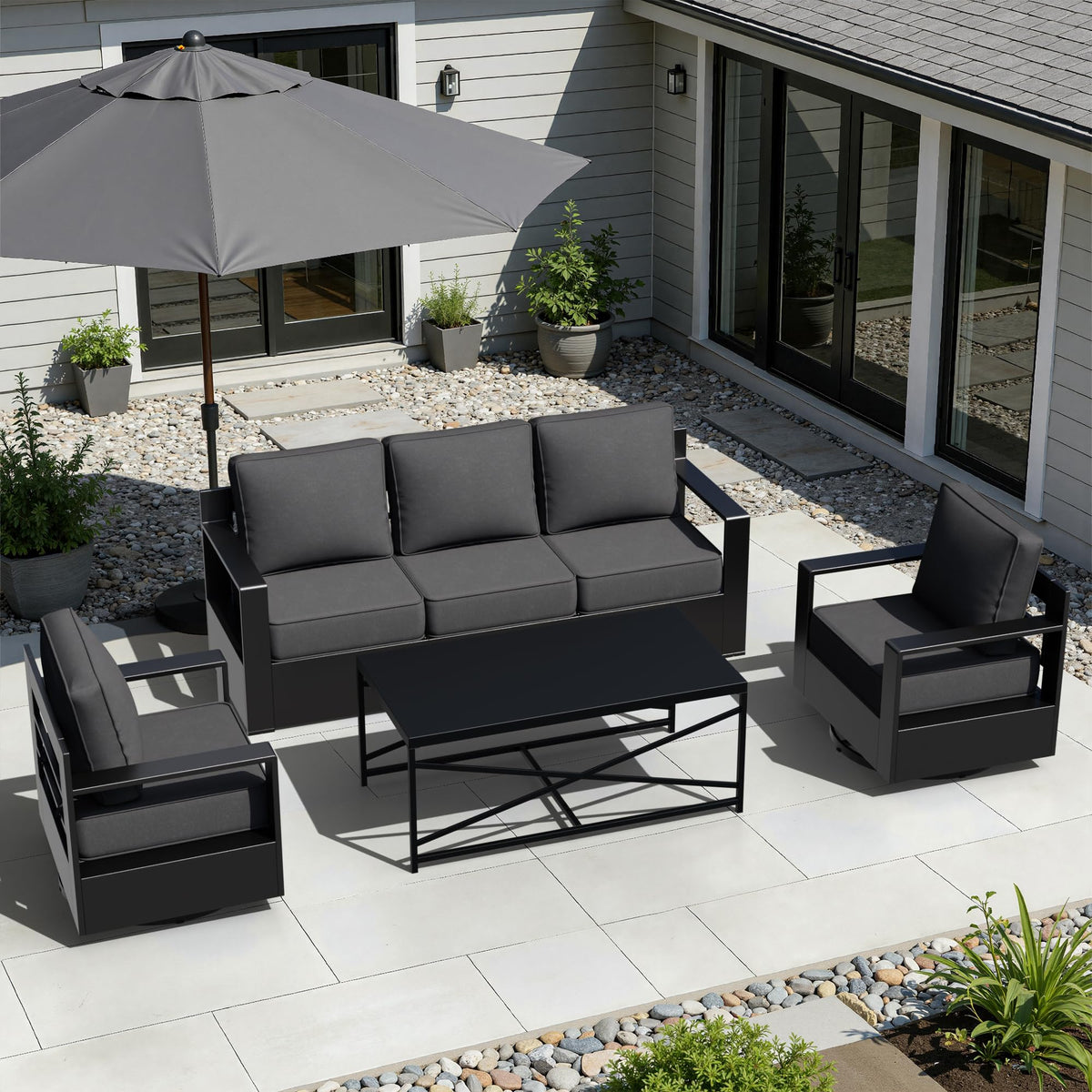 4-Piece Outdoor Aluminum Patio Conversation Set with Swivel Chairs