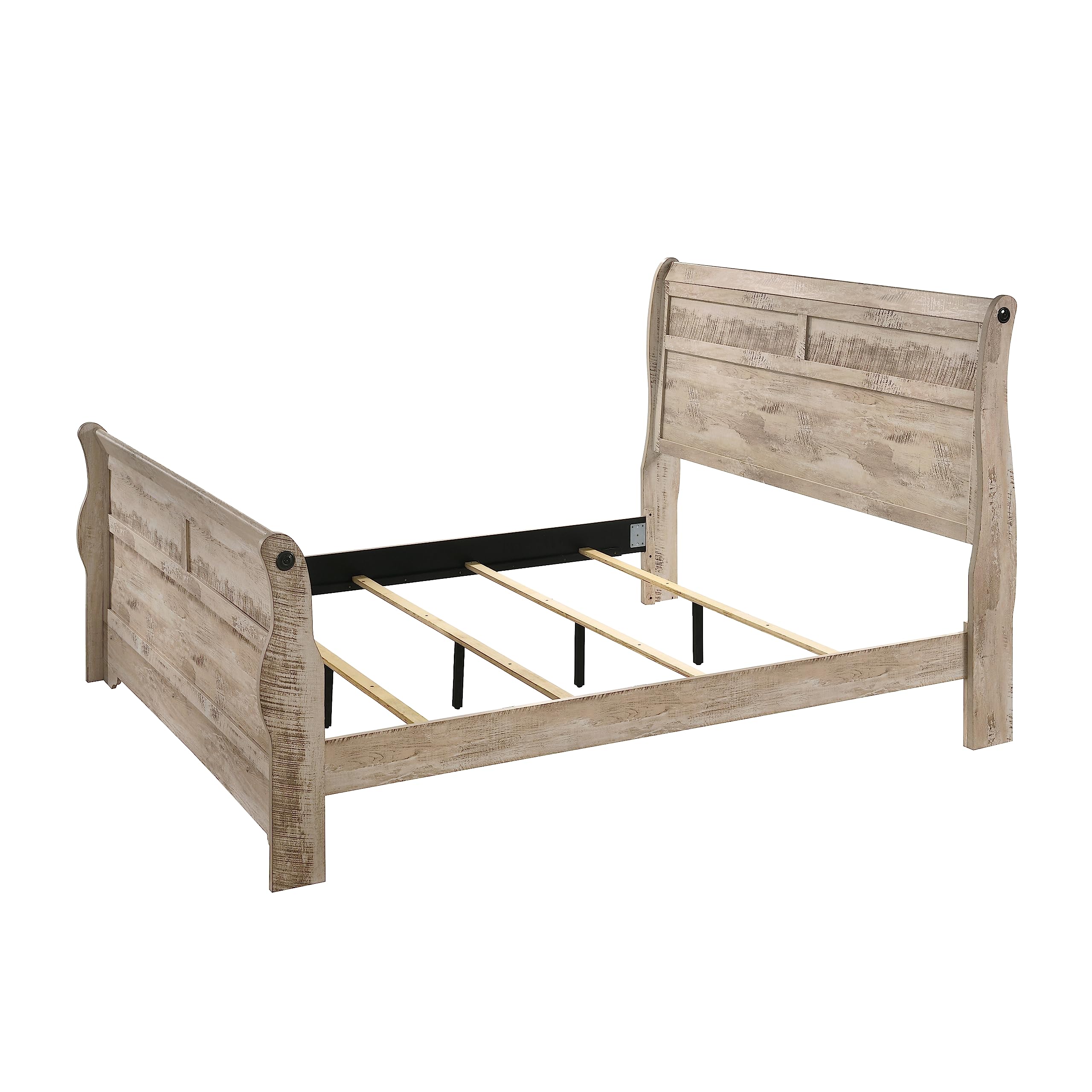 Imerland White Wash Finish 3-Piece Bedroom Set-Sleigh Bed and Two Nightstands