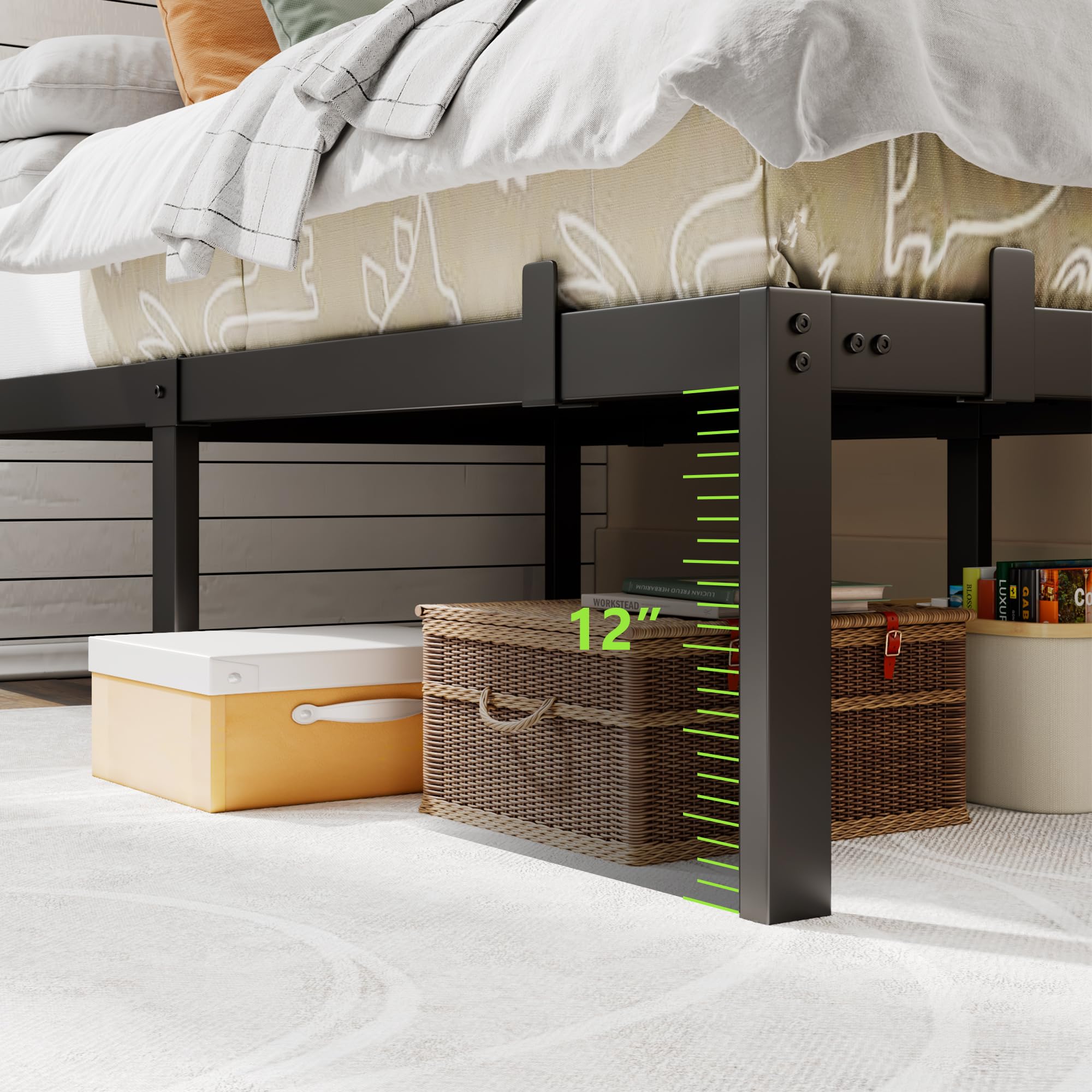 Twin Size Metal Bed Frame, 14 Inch Platform Bed with 6 Non-Slip