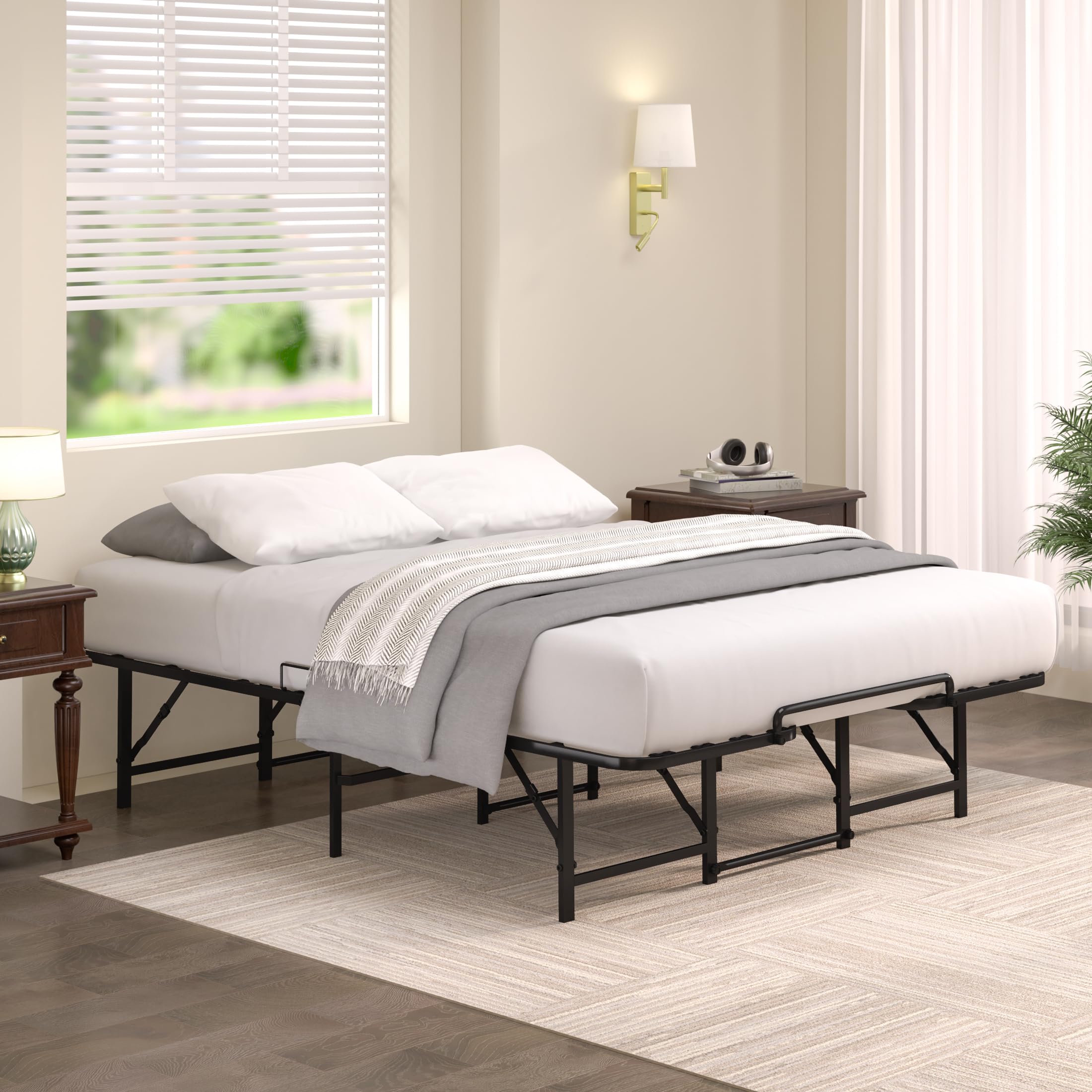 14.2" High Portable Metal Platform Bed Frame with Tool