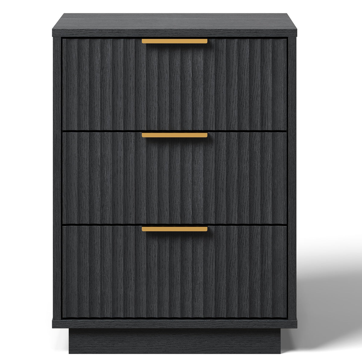 Black Fluted Nightstand with Storage Drawers