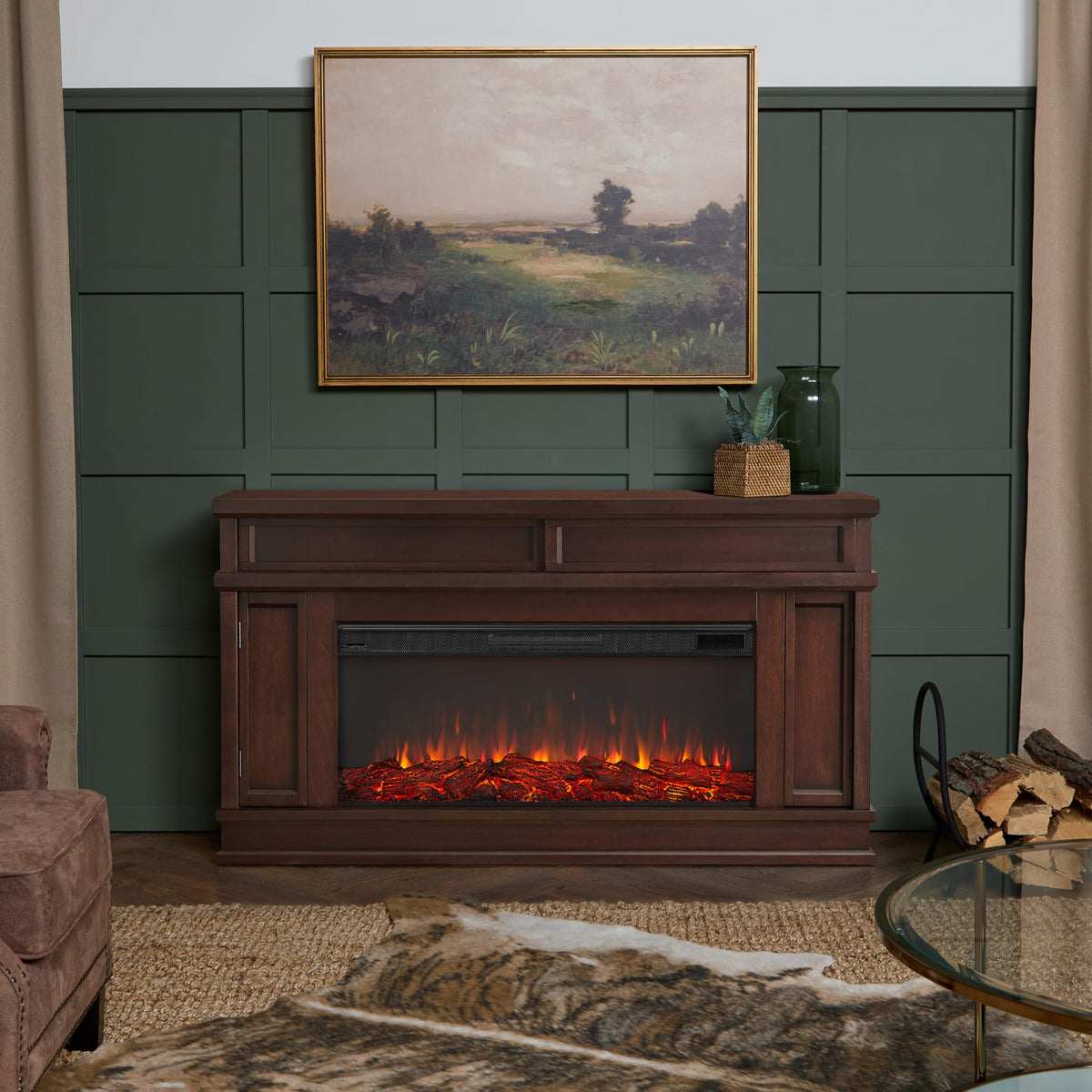 Electric Fireplace TV Stand with Mantel, 60"
