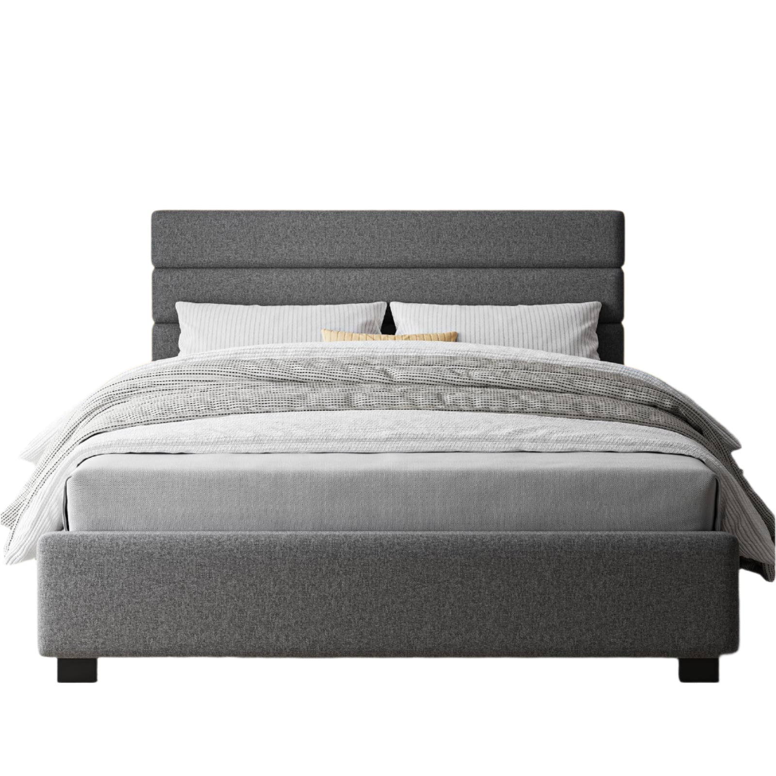 King Size Bed Frame and Headbaord, Upholstered Platform Bed Frame with LED Light