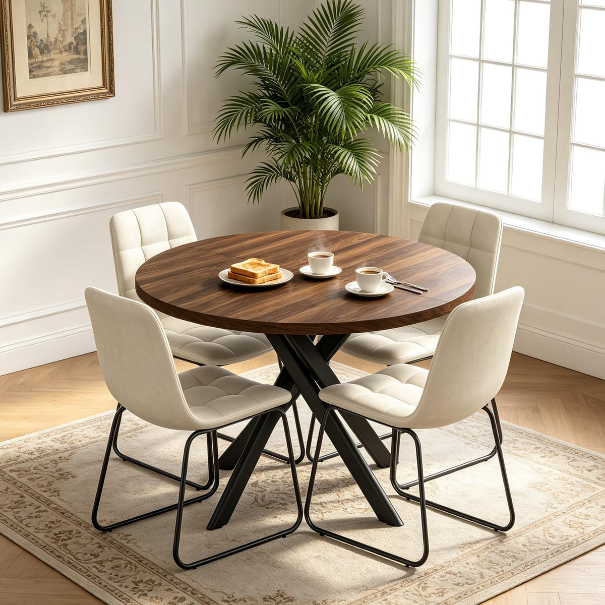 5-Piece Round Dining Table Set with 4 Upholstered Chairs