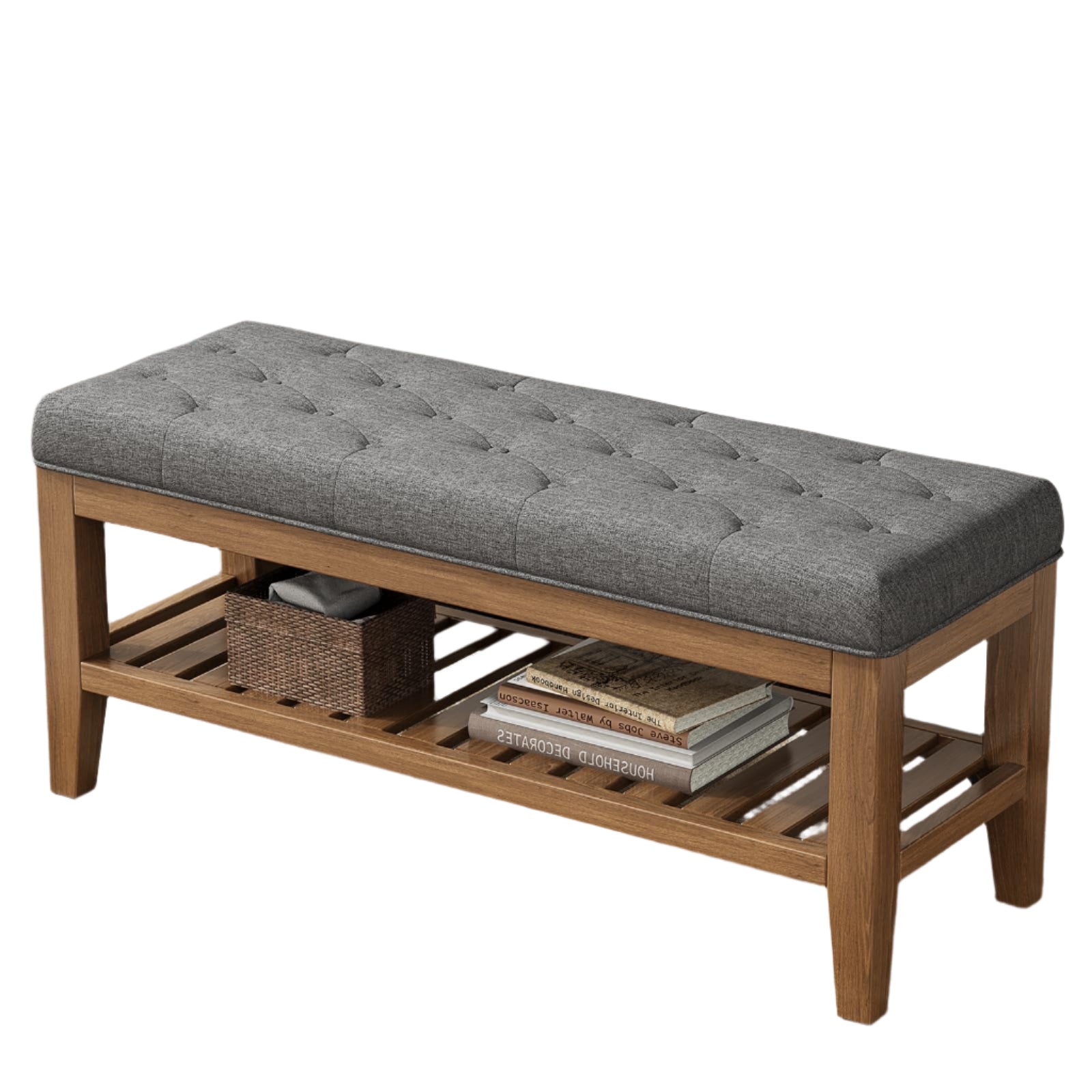 43" End of Bed Shoe Bench, Upholstered Bedroom Bench Linen Fabric Storage