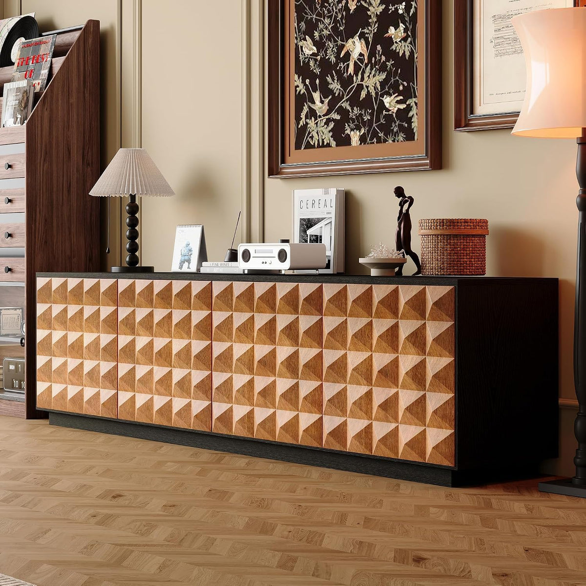 Mid-Century Modern TV Stand – 85 Inch, Walnut Brown