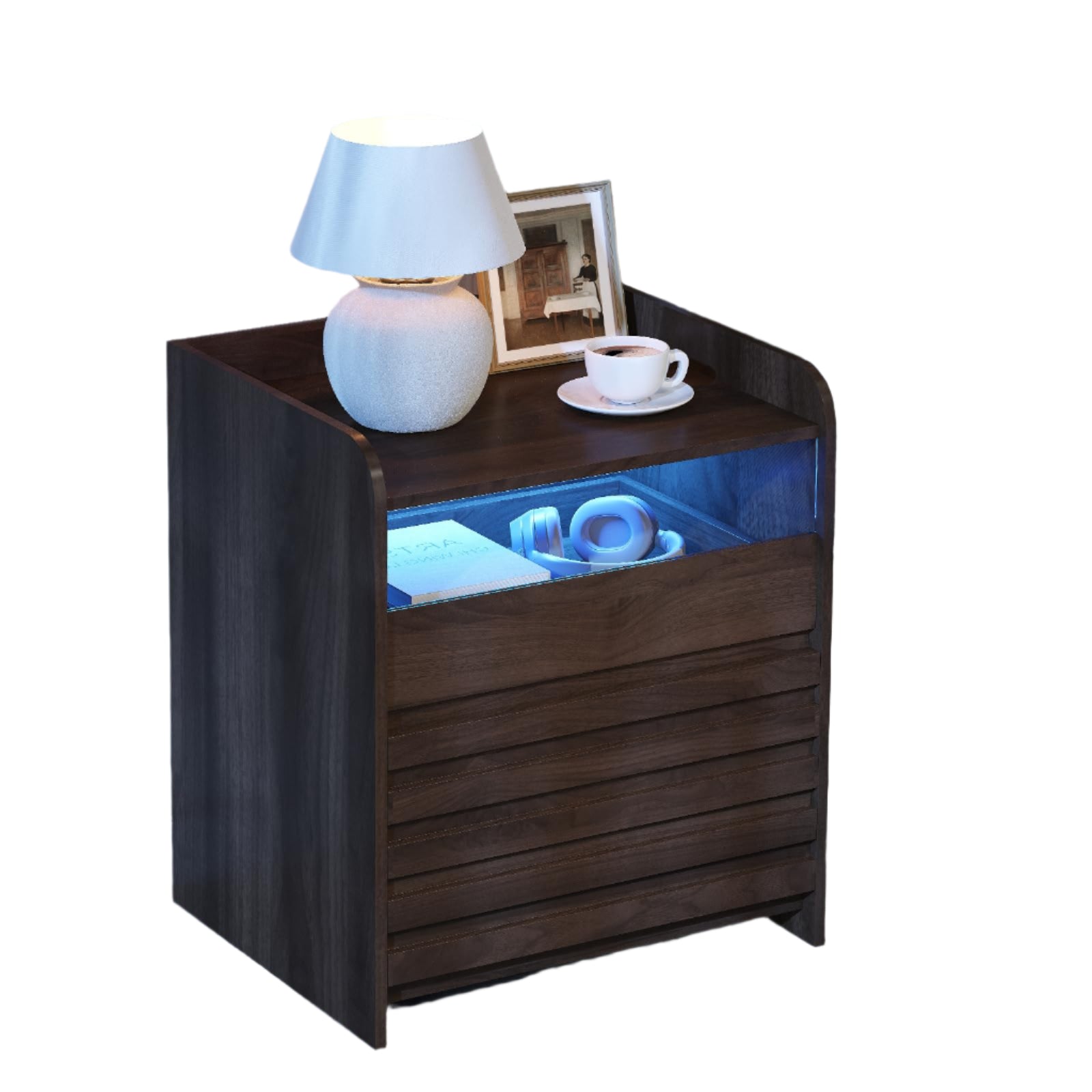 LED Nightstands with Charging Station, Set of 2 Modern Night Stand with 2 Drawers