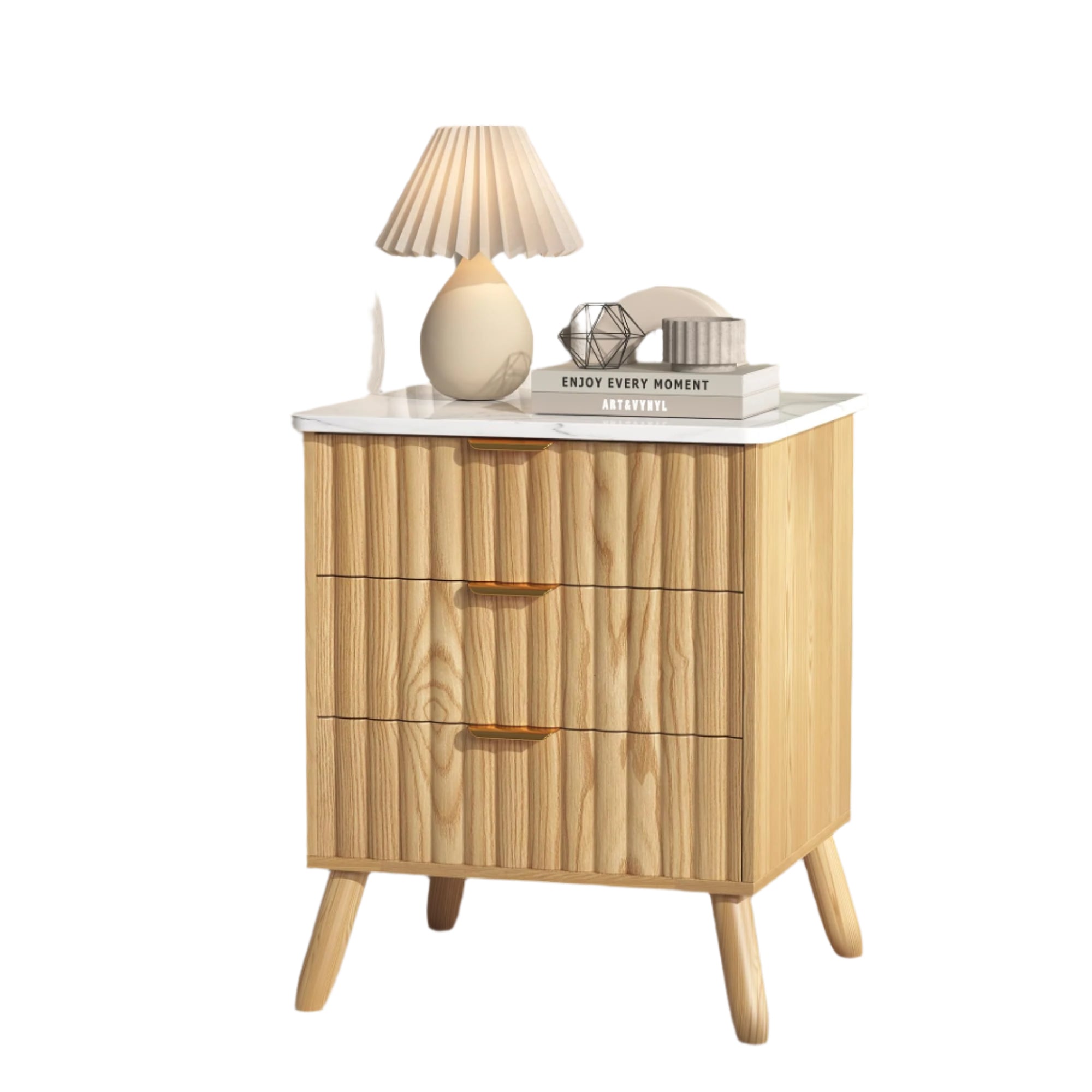 Nightstand Set of 2, Fluted Nightstand with 3 Drawers