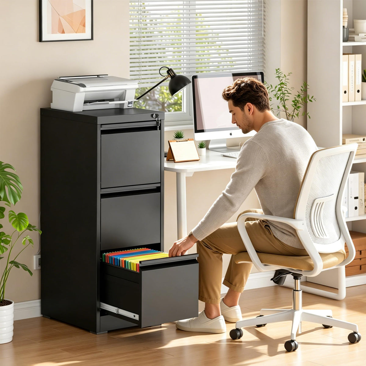 3-Drawer Vertical File Cabinet with Lock – Letter/Legal/A4/F4
