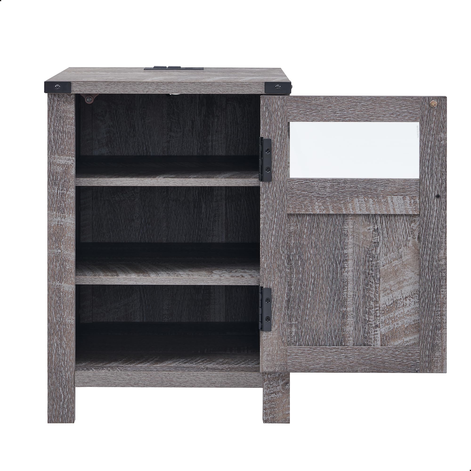 Farmhouse End Table with Charging Station, 18'' Rustic Nightstand