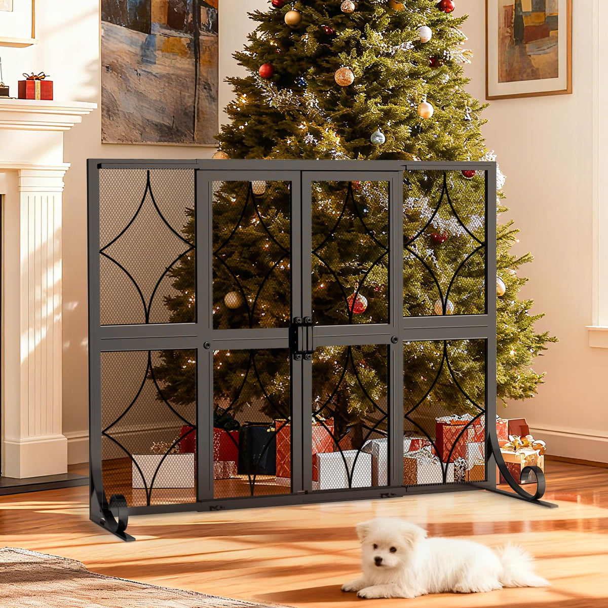 Wrought Iron Fireplace Screen with Sliding Doors