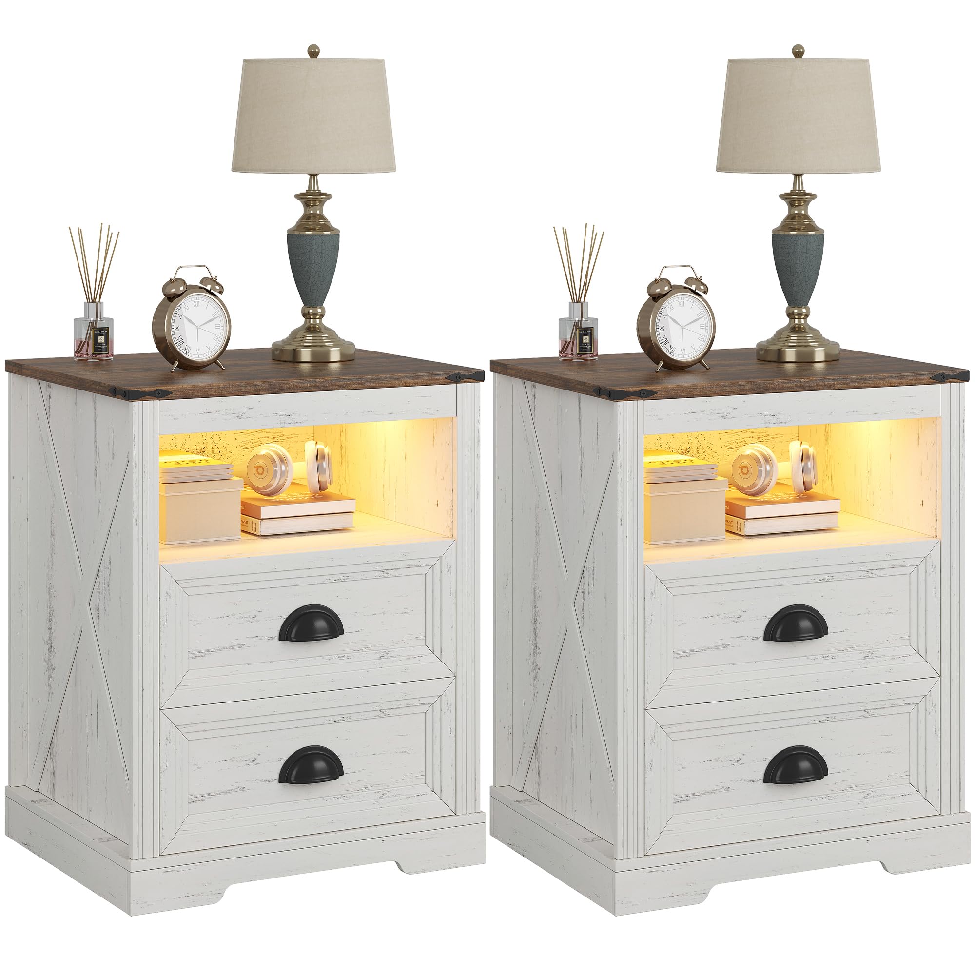 Nightstands Set of 2 with Charging Station