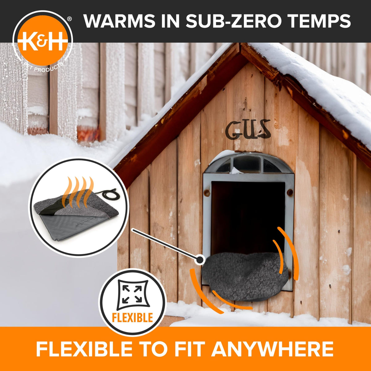 Outdoor Heated Pet Bed with Orthopedic Foam & Fleece Cover