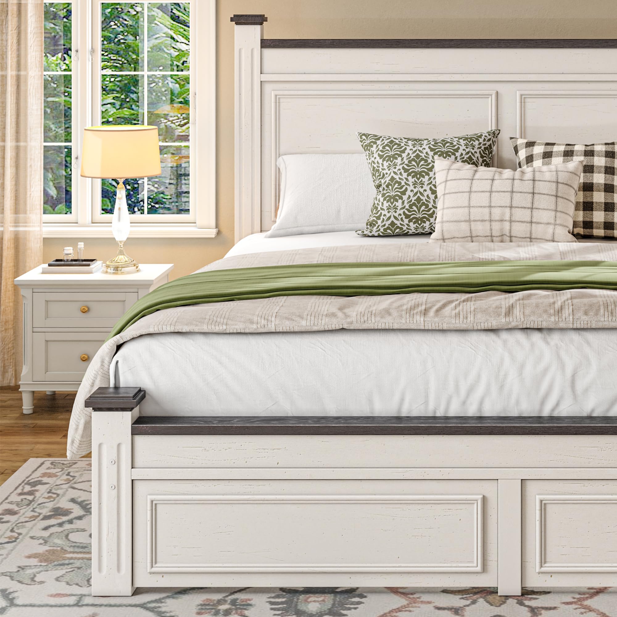Queen Bed Frame with Storage Drawers and 51.25" H Headboard, Modern Queen Size Bed