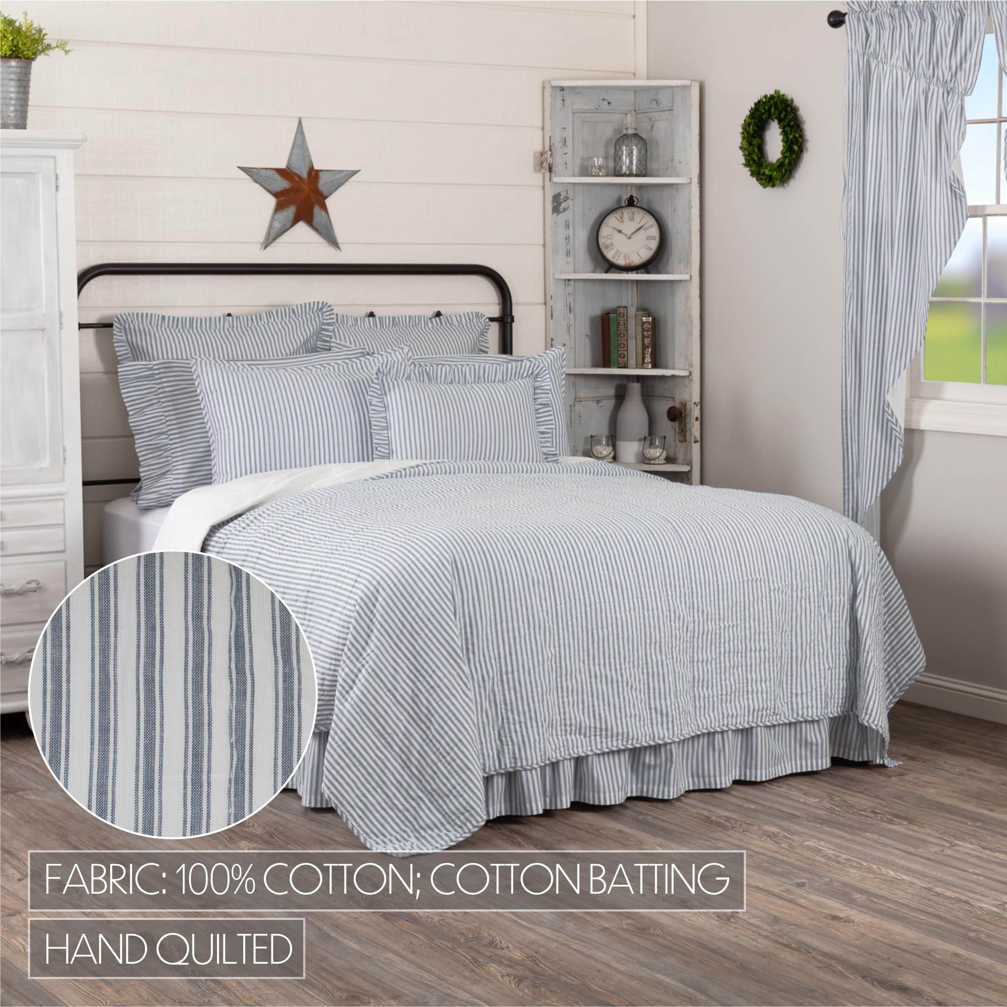 Brands Sawyer Mill Blue Ticking Striped Reversible Washable Comforter-Quilt-Coverlet
