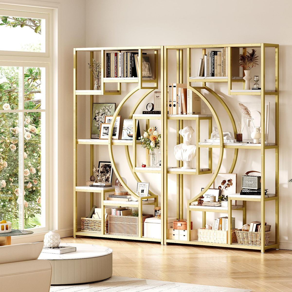 2-Piece Modular Open Bookshelf Set, 79" Wide with 18 Shelves