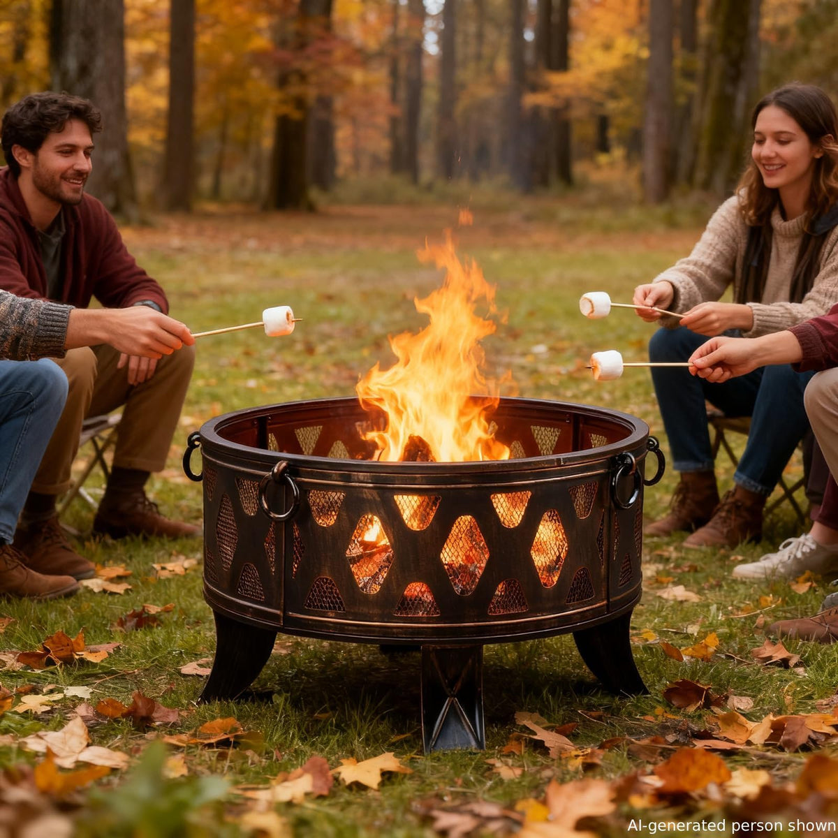 26" Round Wood-Burning Fire Pit with Swivel Cooking Grill