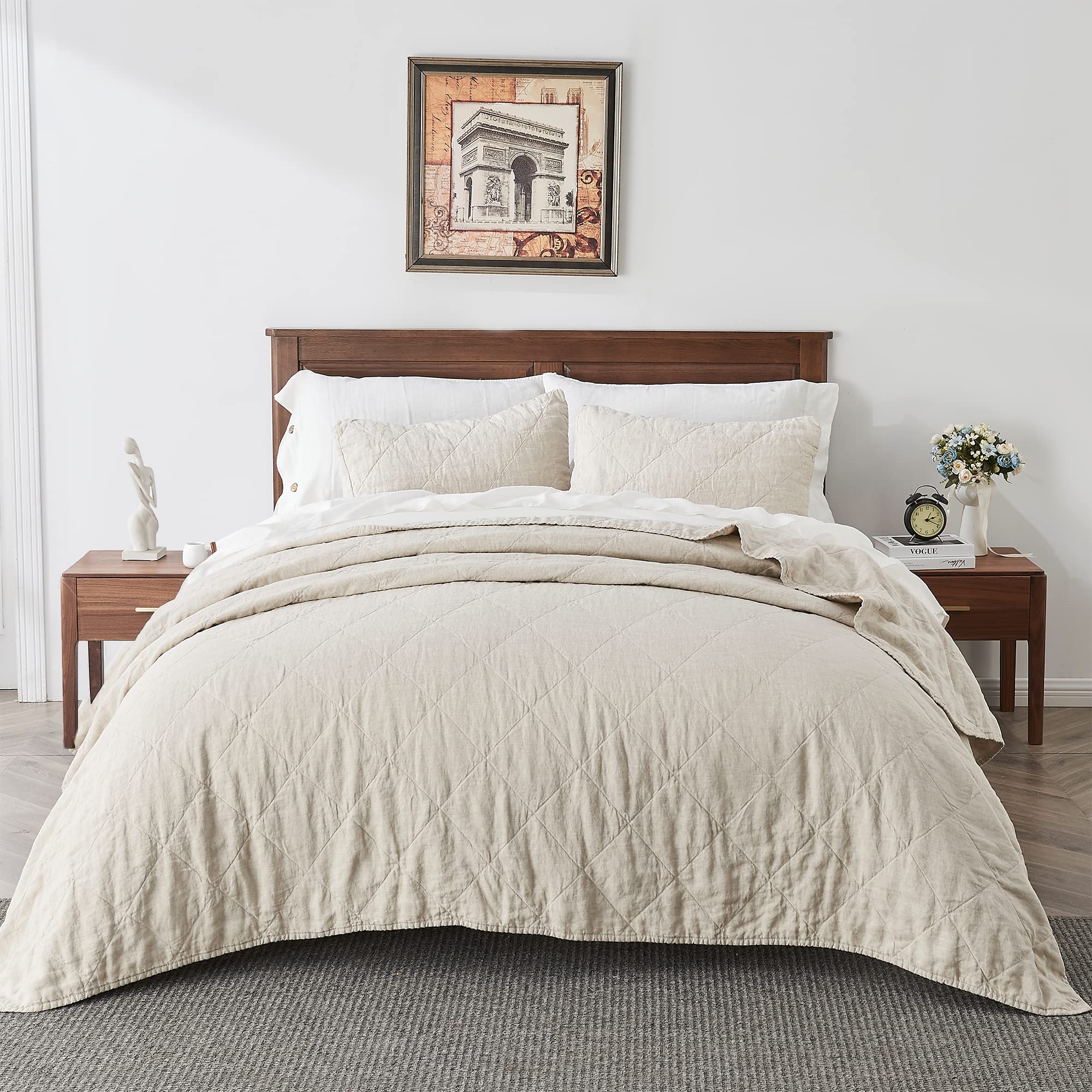 Linen Quilt Set King Size-3 Piece Bedding Quilt Coverlets,All Seasons Bedspreads