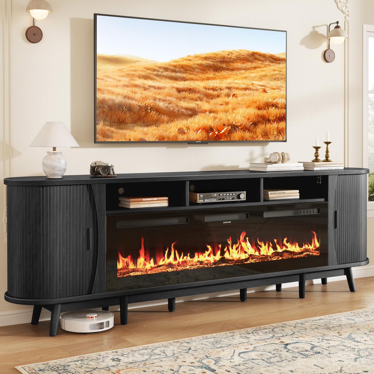 97" Fireplace TV Stand with 60" Electric Fireplace