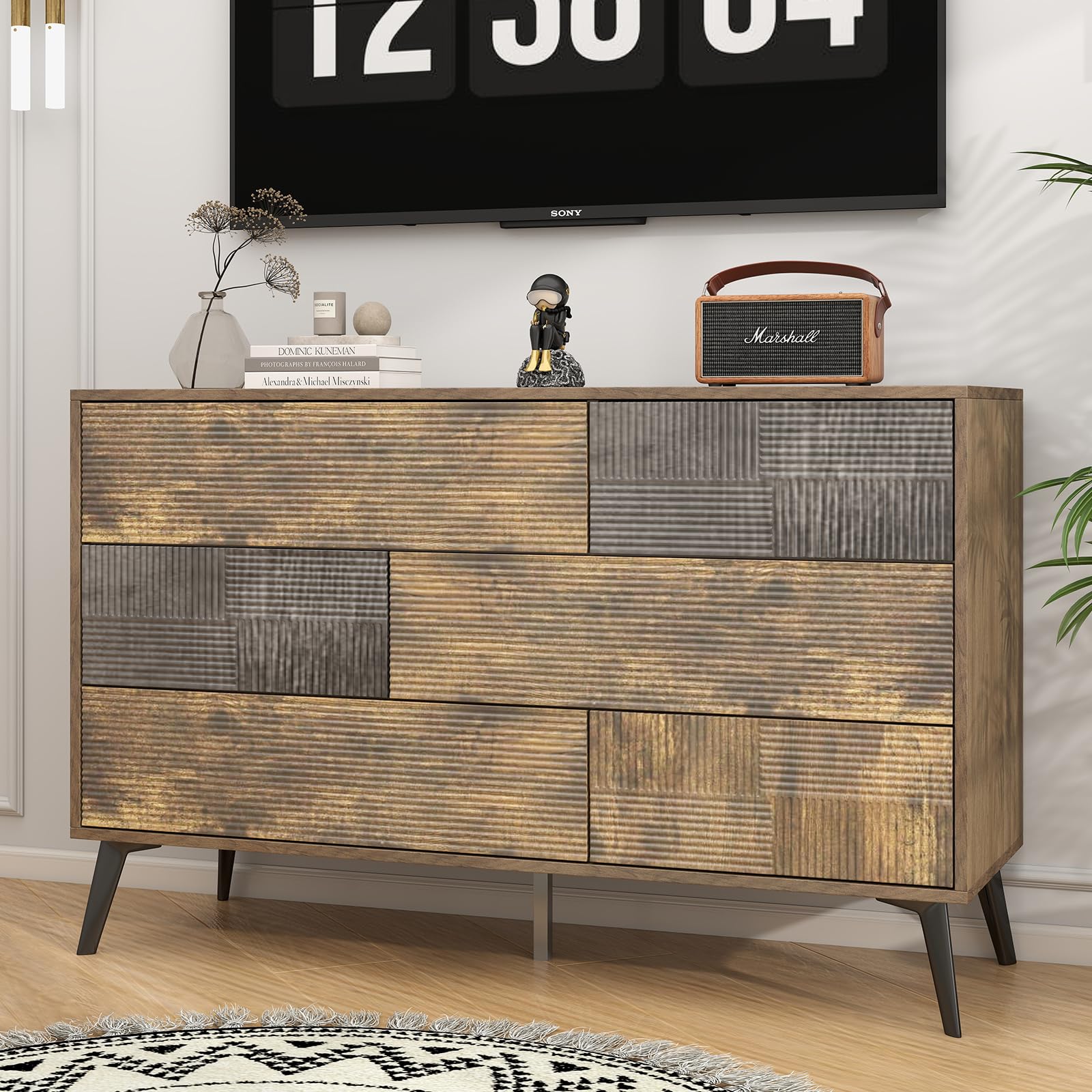 6 Drawer Dresser for Closet for Bedroom, Fluted Modern Chest of Drawers