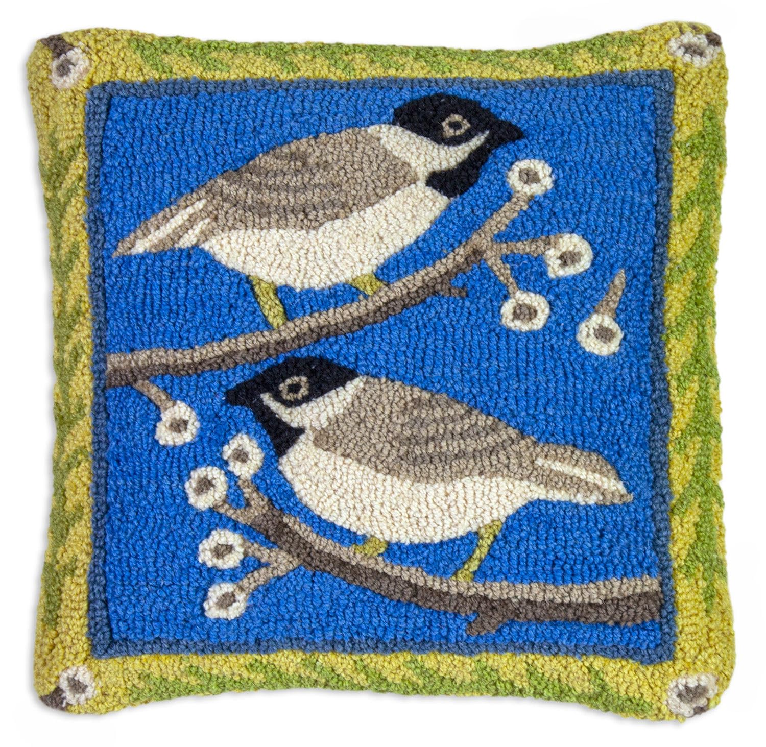 Artist-Designed Chickadees in The Bush Hand-Hooked Woo
