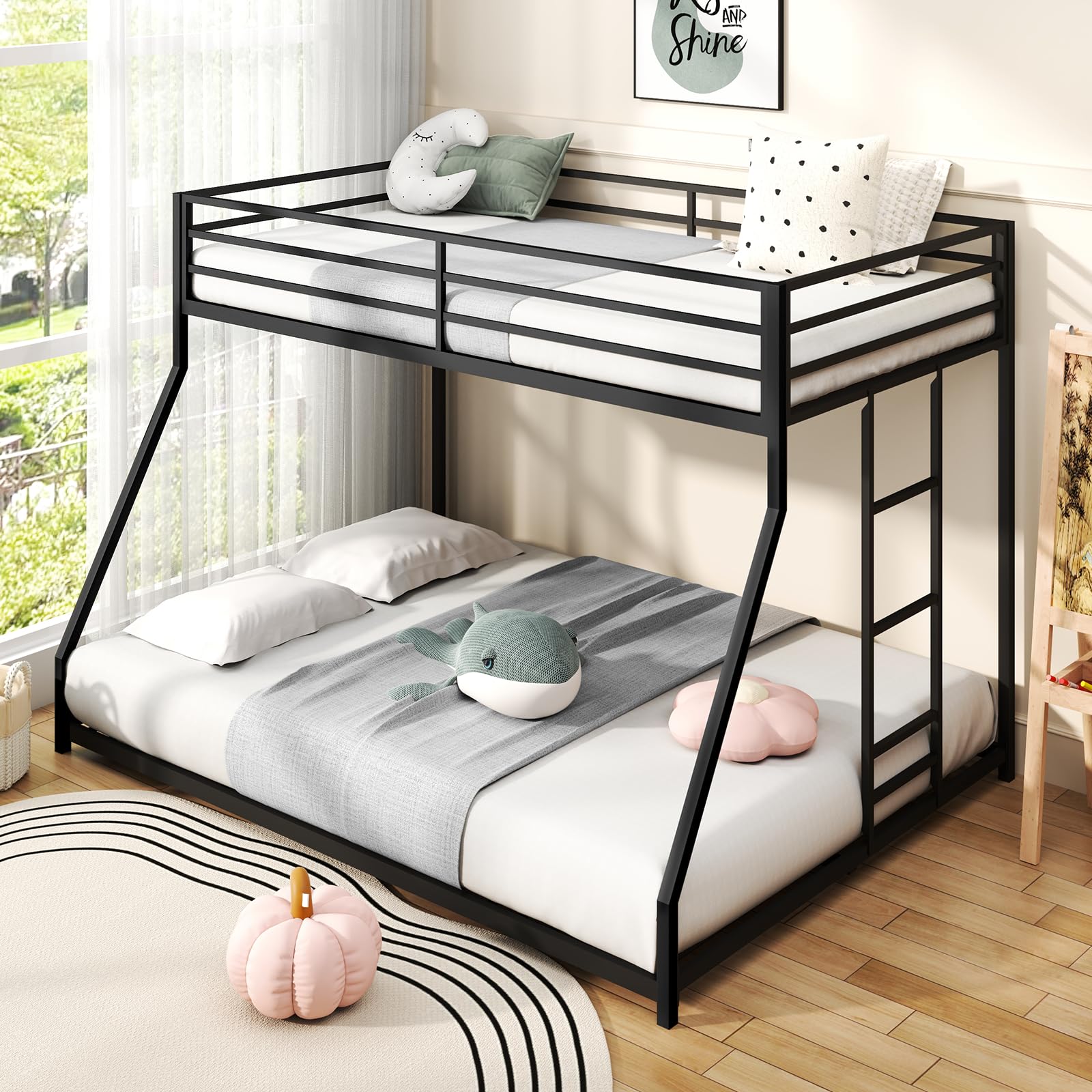 Twin Over Full Size Bunk Bed, Metal Low Profile Bunkbeds with Full