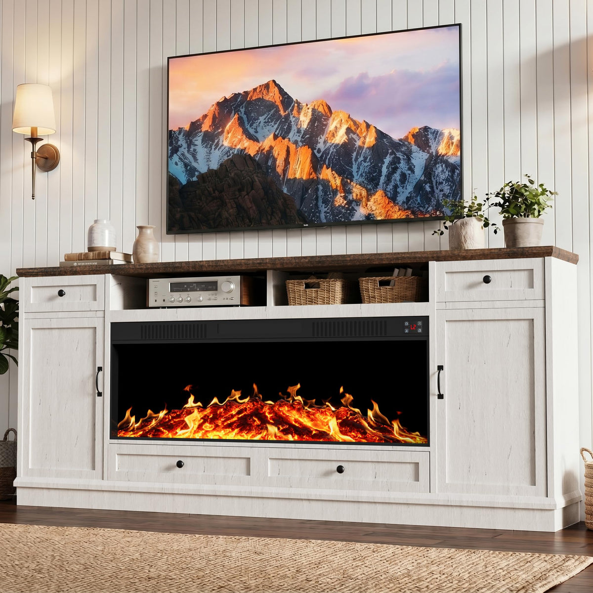80-Inch Farmhouse TV Stand with 47-Inch Electric Fireplace