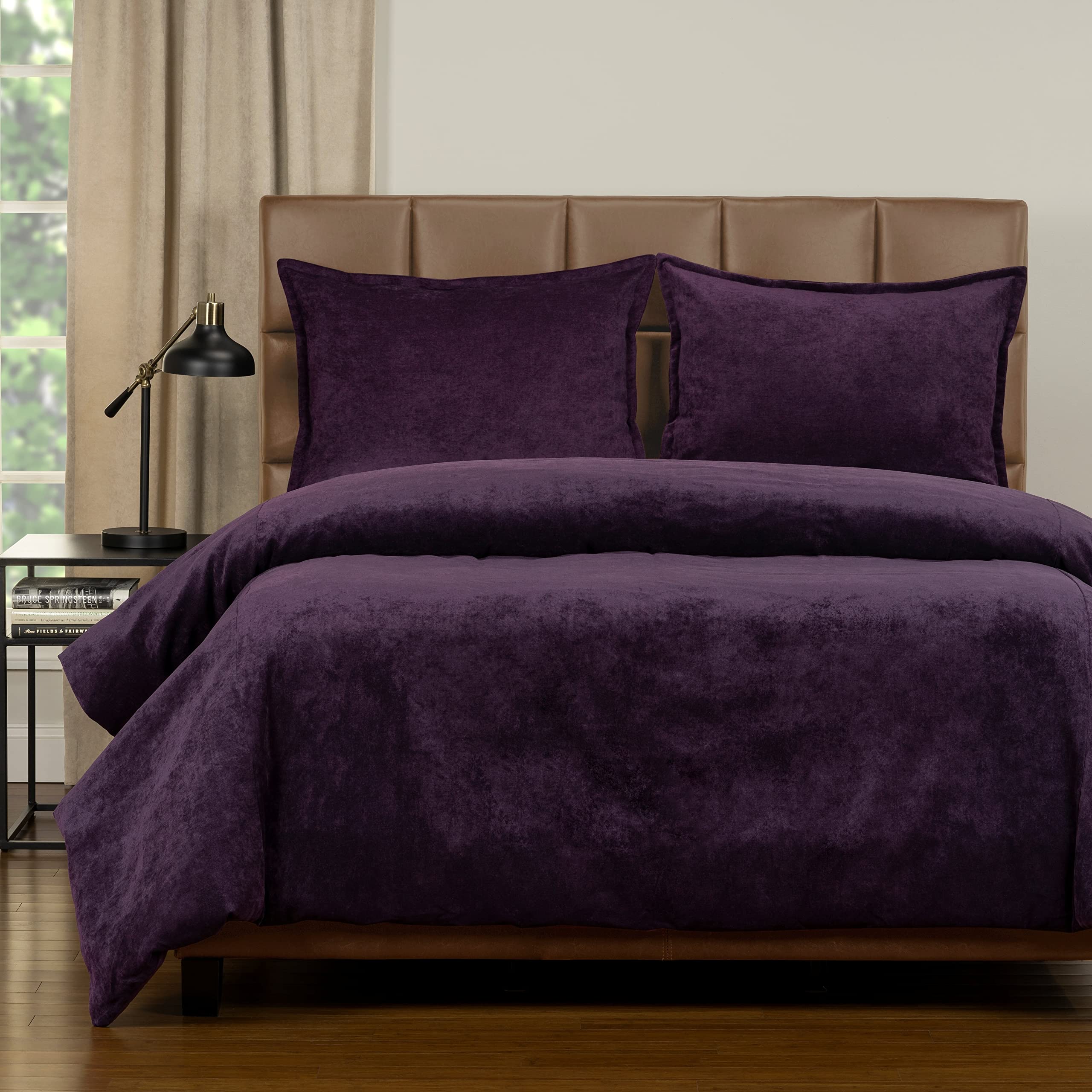Mixology Padma 4-Piece Duvet Cover and Insert Set Aubergine King 4 Piece Mid-Century Modern