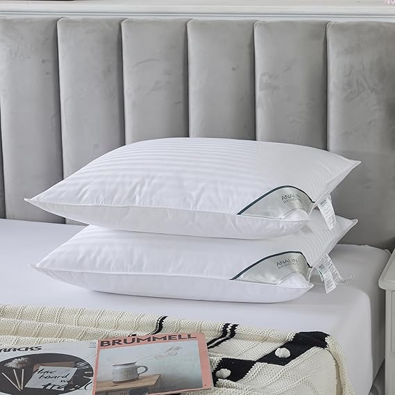 Goose Feather Down Pillows King Size Set of 2, Soft Fluffy Luxury Hotel Collection Pillow
