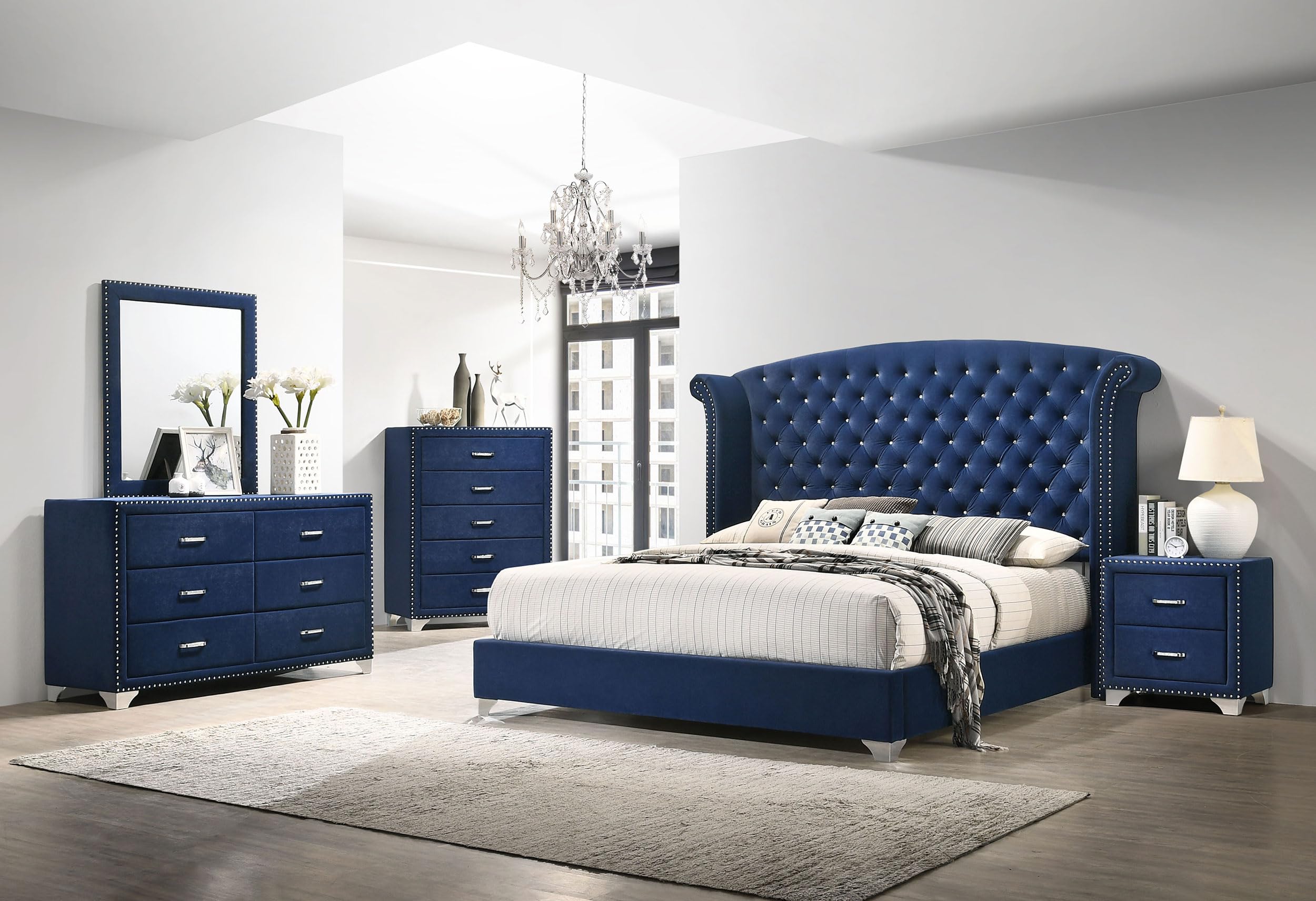 Melody Modern Classic 5-Piece Bedroom Set Velvet Upholstered Queen